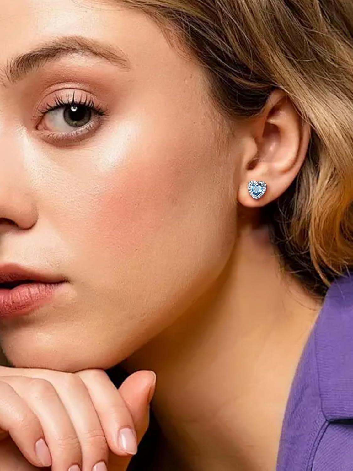 Dainty Sterling Silver Birthstone Stud Earrings, Heart Crystal Stud Earring, Jan - Dec Birthday Gift for women/Come with Box - Image 2