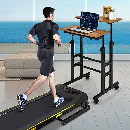 Miniatura 20 de COSTWAY Escritorio móvil de pie, carrito de computadora portátil con ruedas ajustable en altura con escritorio inclinable para estar de pie o