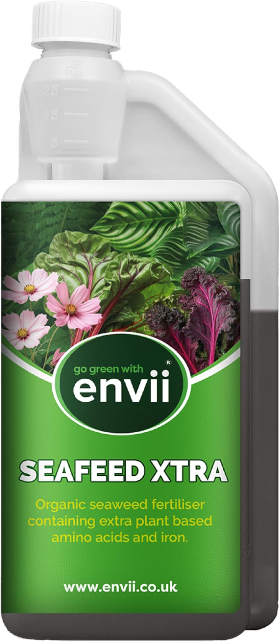 envii SeaFeed Xtra – Organic Seaweed Fertiliser, Liquid Outdoor Plant Food Ideal for all Plants, Lawns, Gardens and House Plants, Rich in Additional Nutrients - 1 Litre Makes up to 500L