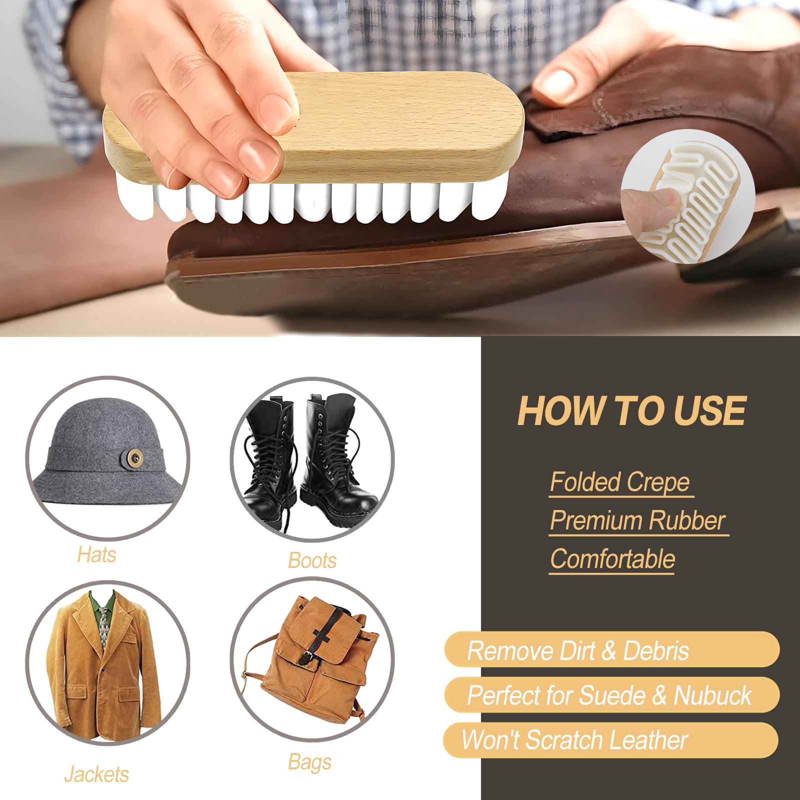 Kit Complet Brosses à Chaussures Daim - Brosse Multifonction 4 Côtés + Gomme Pour Nubuck Et Entretien
