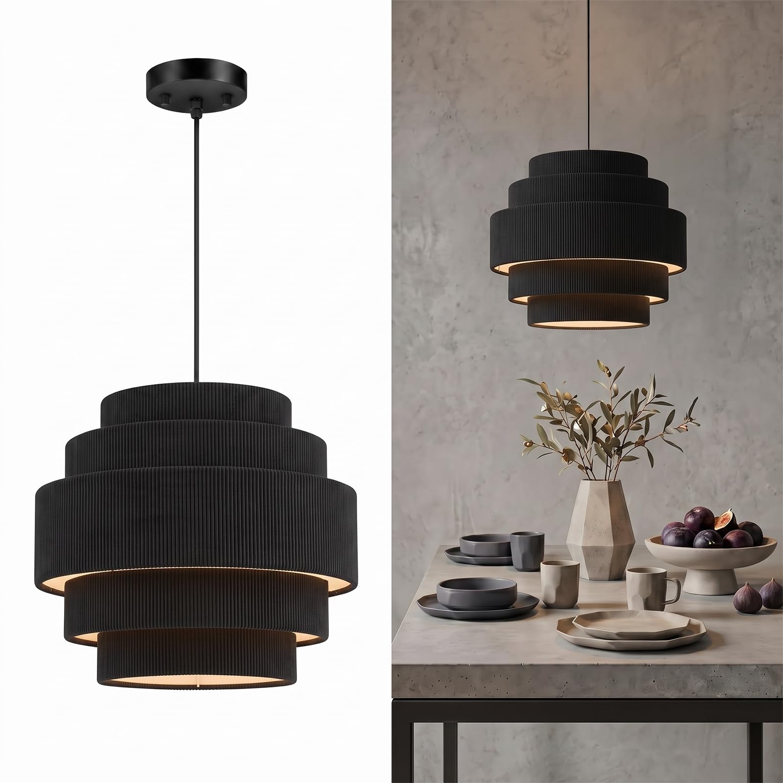Photo 1 of AUQUEE 5-Tier Corduroy Pendant Light Black, 13-inch
