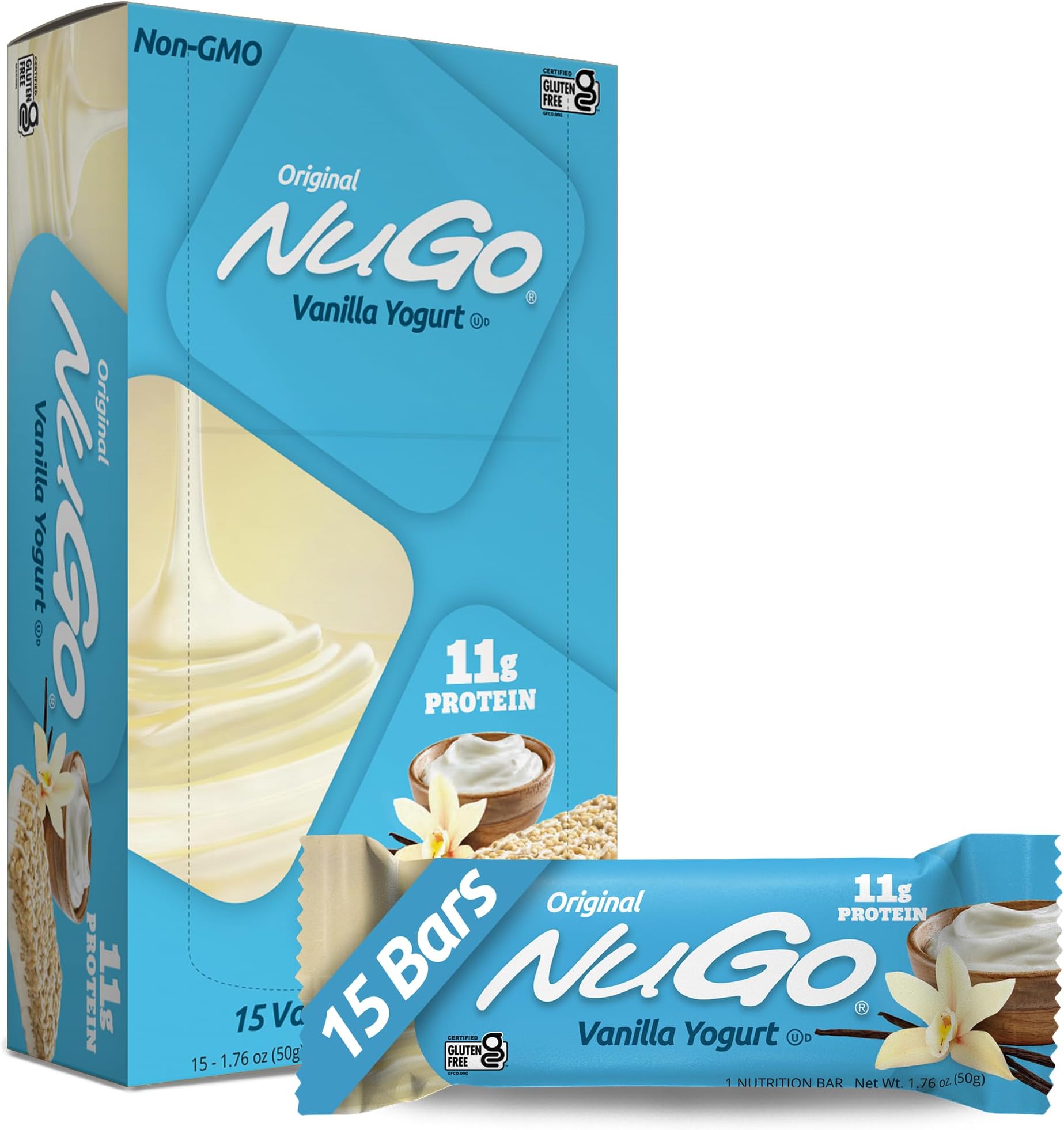NuGoProtein Bar, Vanilla Yogurt, 1.76-Ounce Bars (Pack of 15)