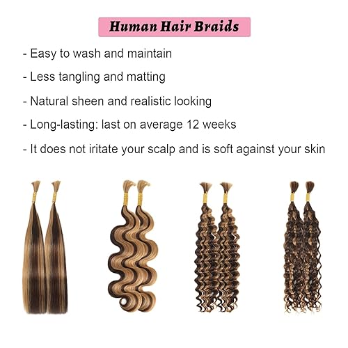 Miniatura 9 de Cabello humano a granel para trenzar, 20 pulgadas (7.05 oz (1 paquete-4 paquetes) cabello humano virgen trenzado para micro trenzas, sin trama,