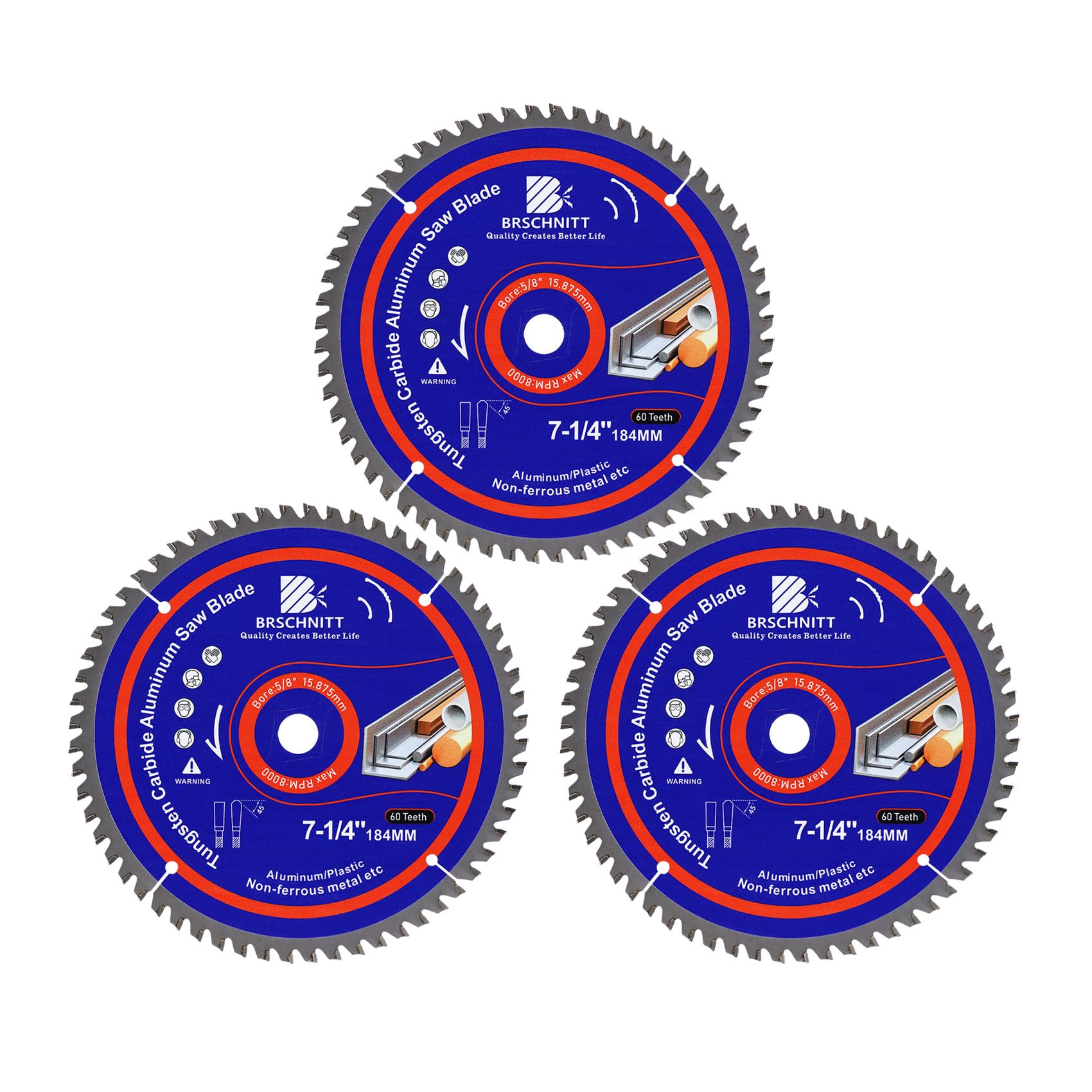 Hoja de sierra de metal TCG de 7-1/4 pulgadas, 60 dientes, para plásticos de aluminio y cenador no ferroso de 5/8 pulgadas (3 piezas)