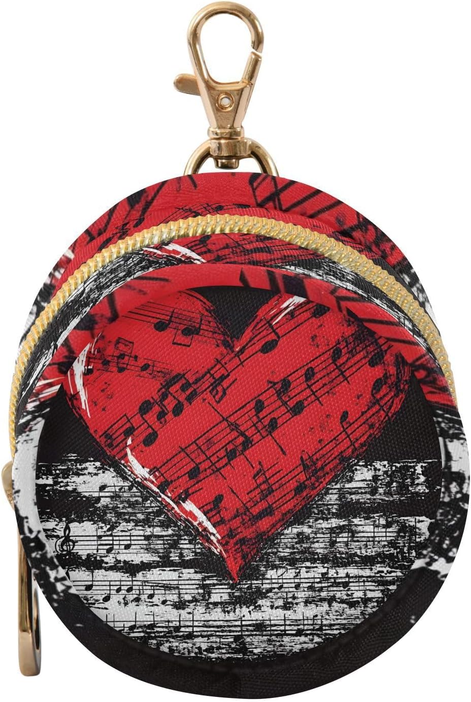 Music Notes Heart Mini Keychain Bucket Coin Purse with Zipper & Hook Buckle for Girl Women Handbag Backpack Tote, Waterproof Wrist Purse Small Charm Change Pouch for Coin, Headphone
