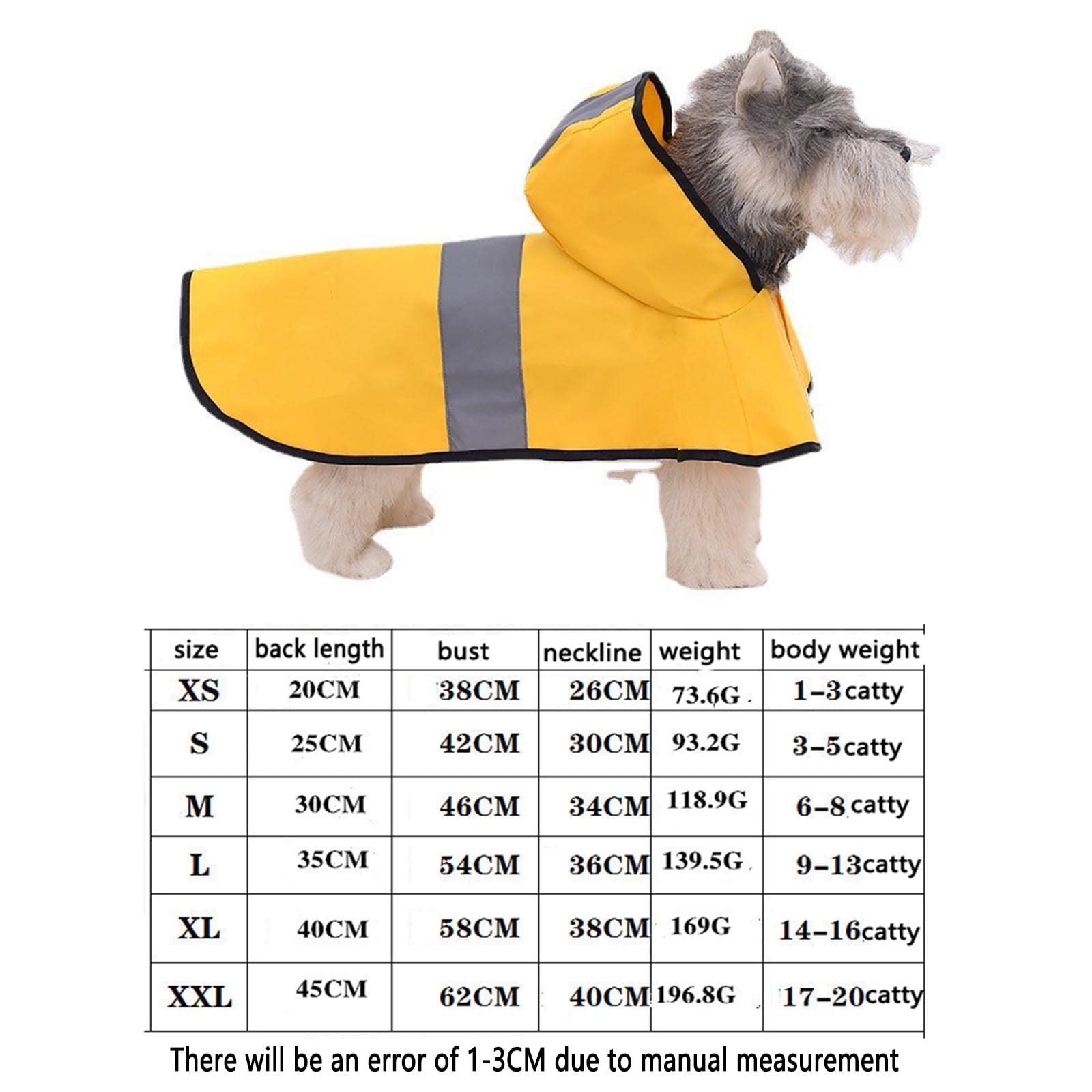 JUSHZ Impermeabile Cane Impermeabile per Cani Taglia Grande Taglia Media Taglia Piccola Poncho con Cappuccio Striscia Riflettente (S,Yellow)