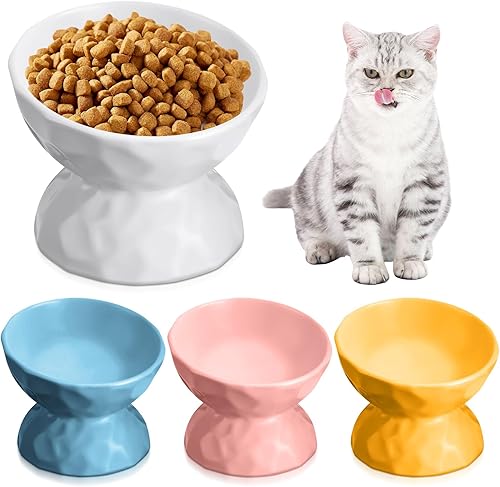 Bokon Tazón elevado de cerámica para gatos de 6.8 onzas, cuenco elevado de comida para mascotas, anti vómitos, comedero elevado para perros y gatos,
