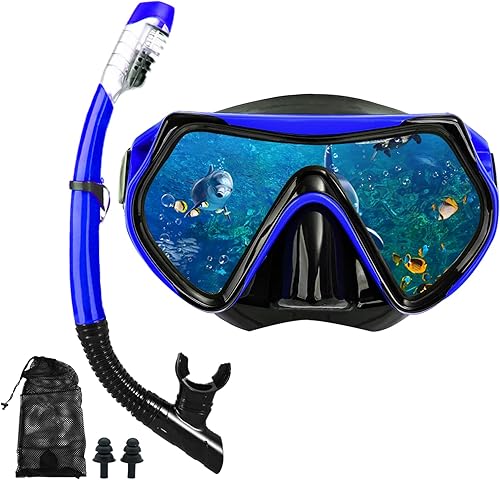 Juego de máscara de esnórquel para adultos y jóvenes, máscara de buceo y gafas de natación de esnórquel completamente secas son adecuadas para