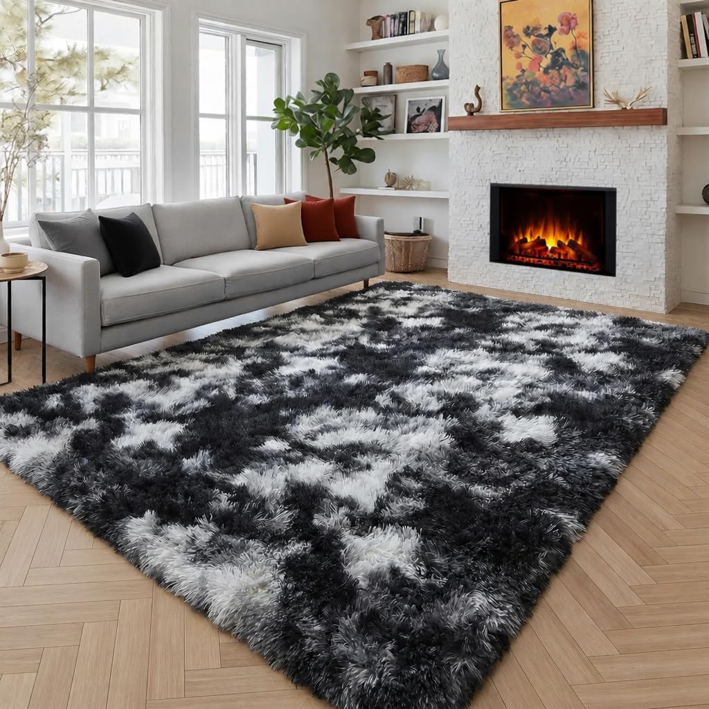 Black White Grey Bedroom Rugs 4x6 Ft,Soft Fuzzy Plush Indoor Floor Area Rug