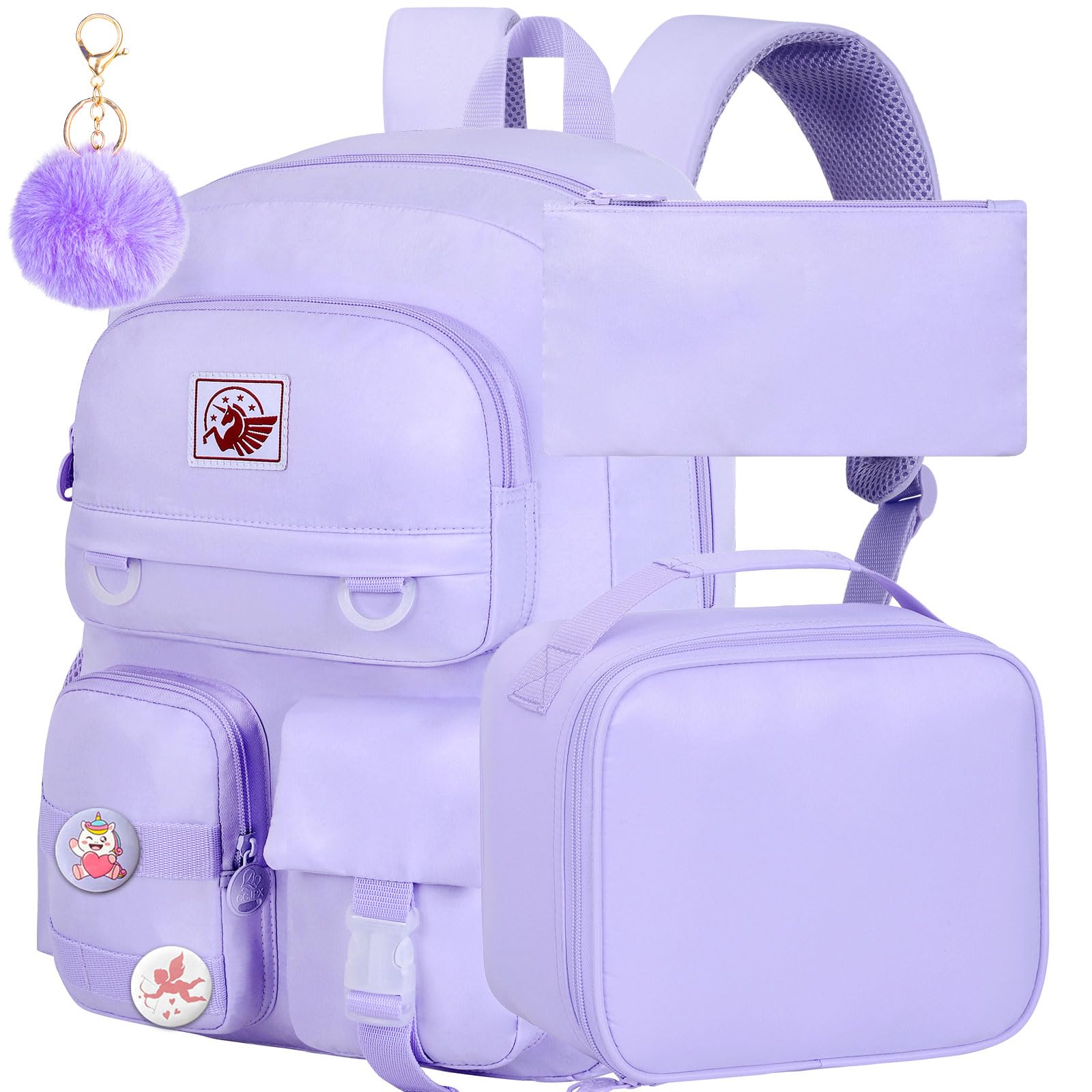 WZLVO 3PCS Laptop Backpack for Girls Women, 15.6" Cute Aesthetic Computer Water Resistant Anti Theft College School Bookbag with Lunch Box for Teens