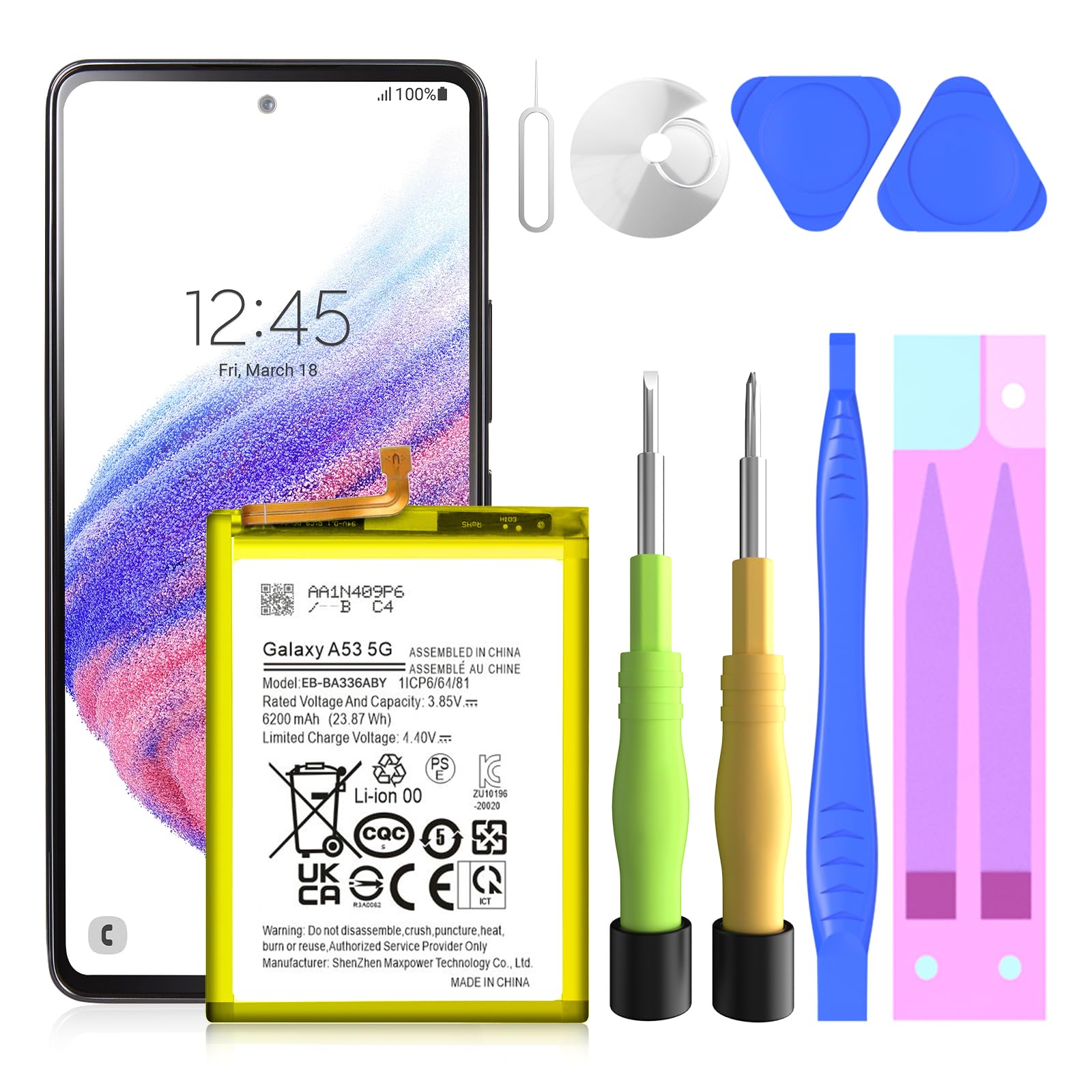 TQTHLGalaxy A53 5G Battery,6200mAh [Upgraded 2024 New ]0 Cycle EB-BA336ABY Battery Replacement for Samsung Galaxy A53 5G SM-A536U SM-A536V SM-A5360 with Professional Replacement Tool Kits