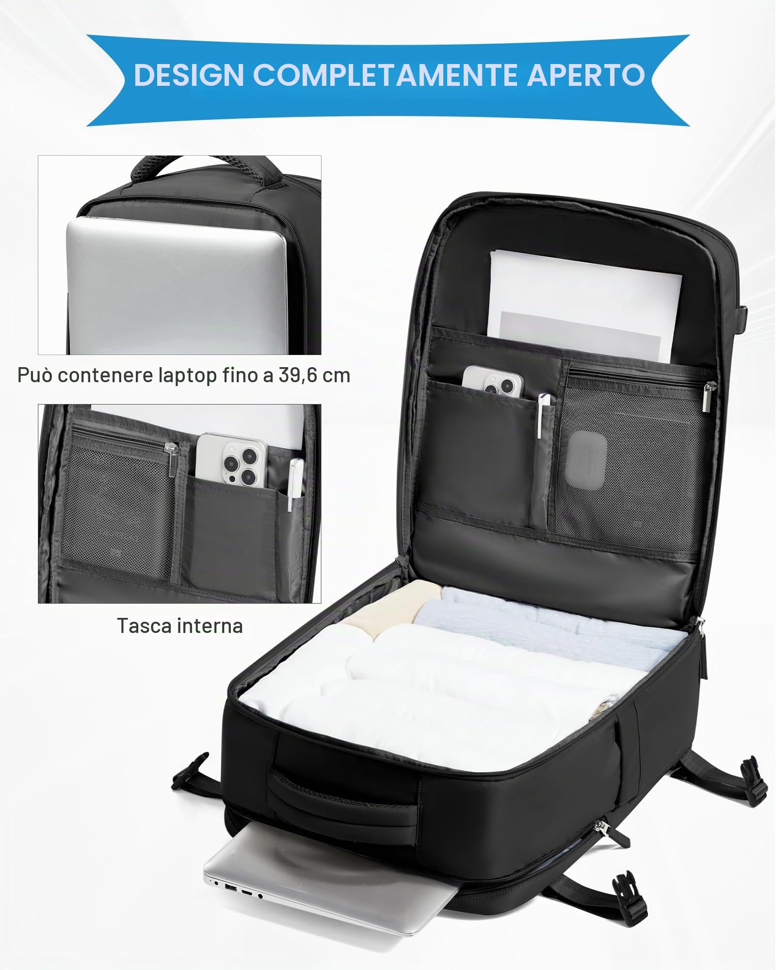 SZLX Zaino Ryanair 40x30x20 Sottovuoto Zaino da Viaggio 40x30x20 Wizzair | Bagaglio a Mano 40x30x20 Donna Uomo Borse da Cabina per Ryanair Easyjet Adatto a PC da 14 Pollici con USB e scomparto scarpe