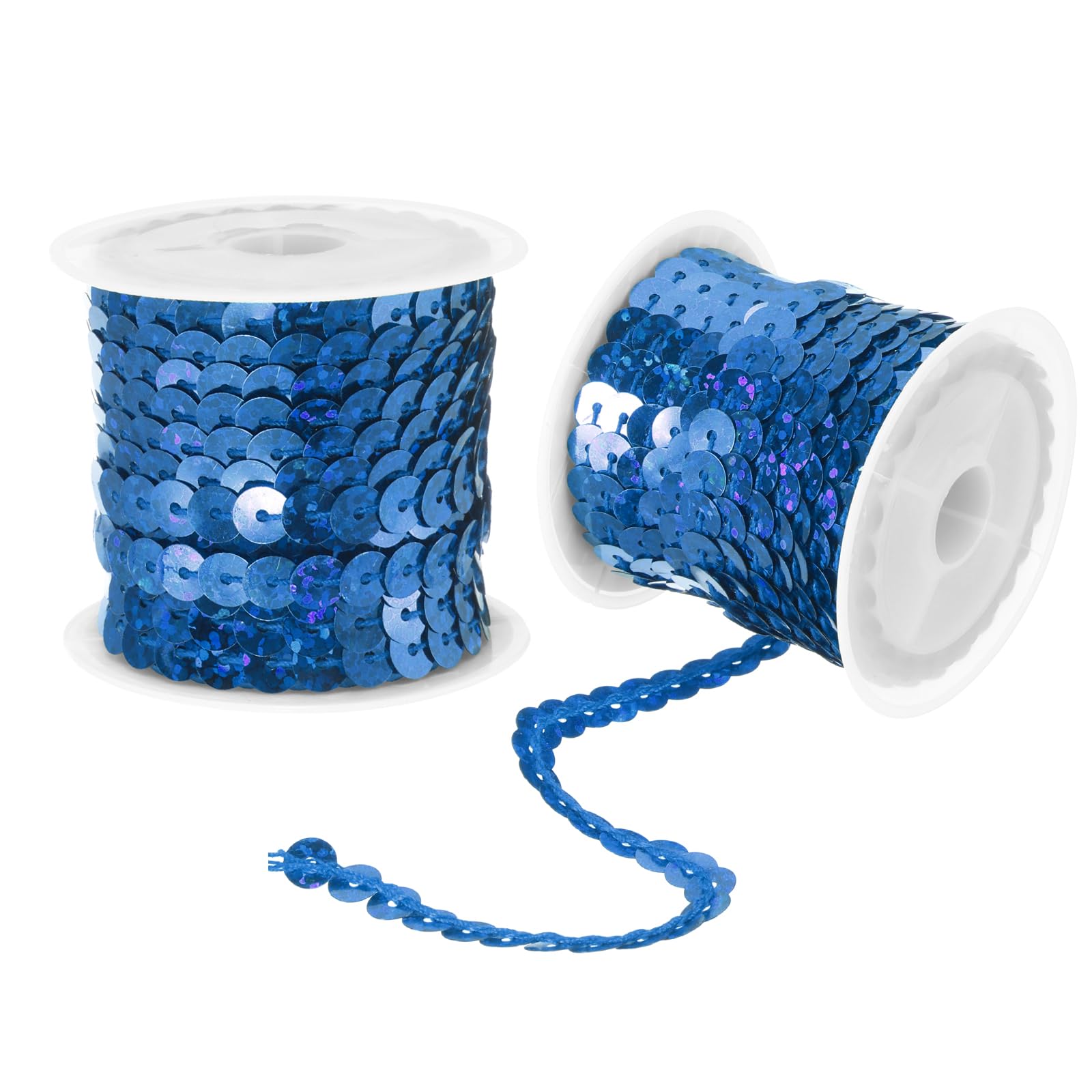 sourcing map 2Pcs 5 Yards x 0.24 Inch 6mm Flat Sequin Strip Laser Sequins Fabric Paillette Spangle Sequins Trim for Crafts DIY Sequin Fringe Sewing Bling Blue