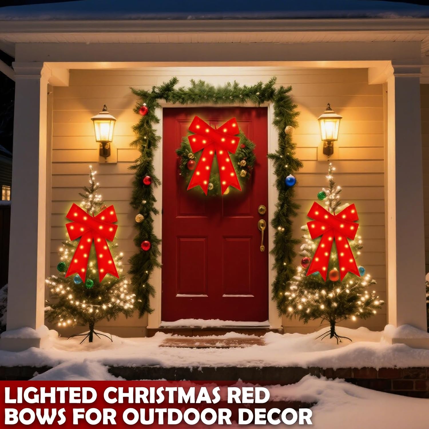 2 Pack 24'' x 14'' Large Prelit Christmas Bows with 20 Warm White Lights Remote 8 Modes Timer, Battery Operated Red Velvet Outdoor Bows for Christmas Tree Wreath Garland Tree Topper Home Decorations - Image 5