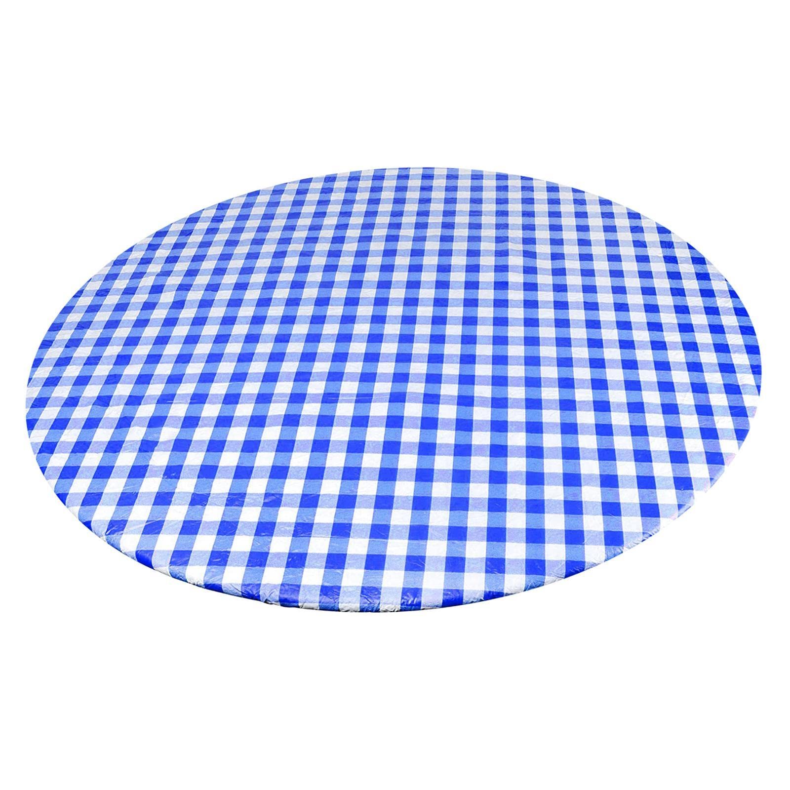 Round Wipe Clean PVC Tablecloth Oilcloth Vinyl Oilcloth - 40-56 Inch Circle Suitable for 40-44In Diameter Blue Plaid | Furniture | Furniture Parts & Accessories-image-12
