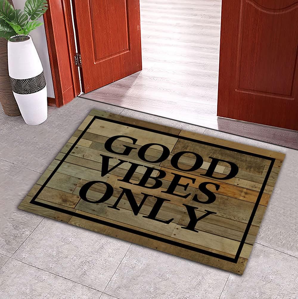 Good Vibes Only Welcome Doormat Entrance Floor Mat Rug Indoor Front Door Bathroom Kitchen and Living Room Bedroom Mats 23.6" x 15.7"