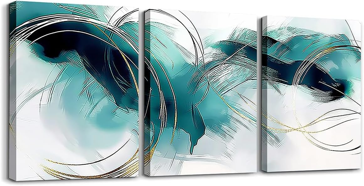 Teal & Gold Abstract Canvas Wall Art (Set of 3)