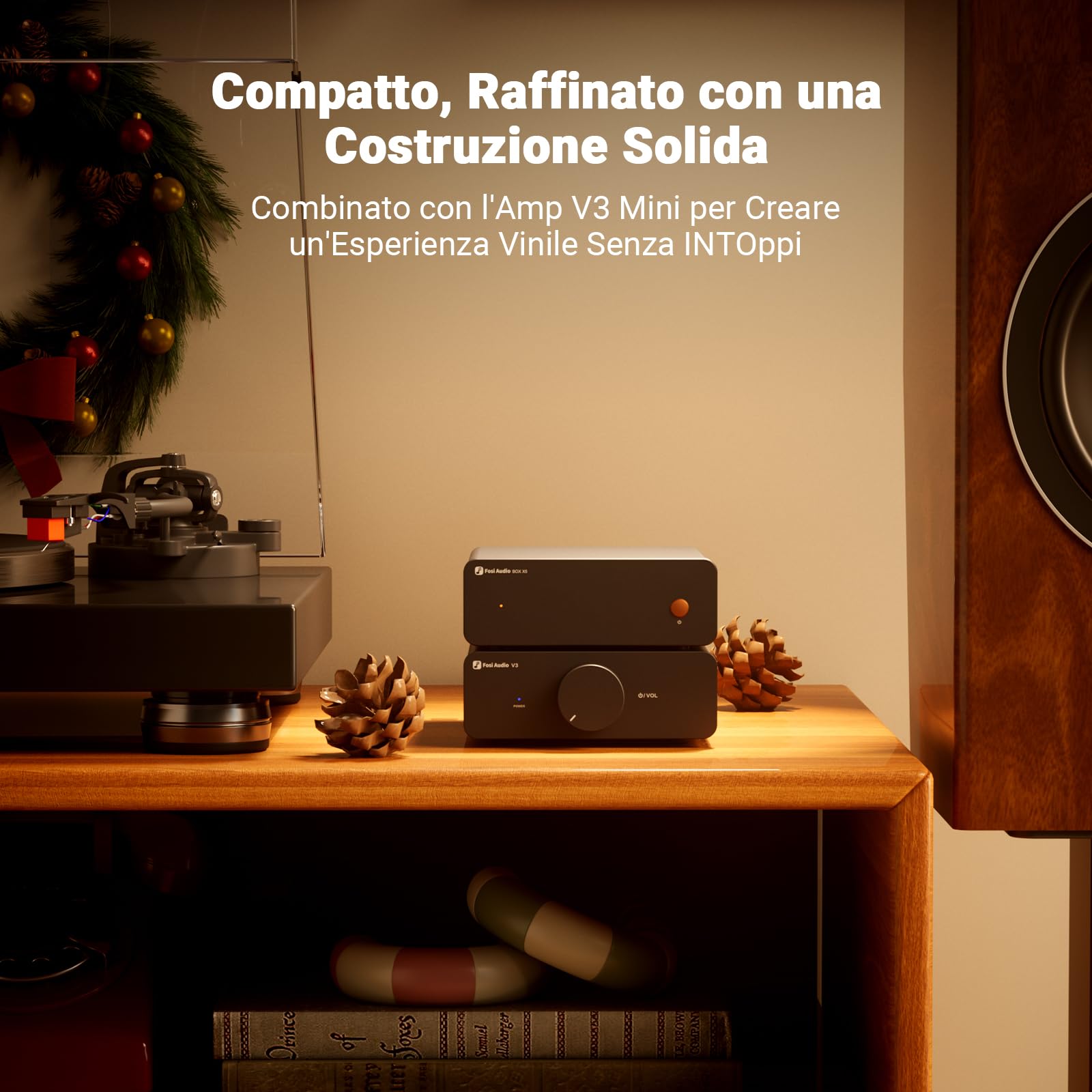 Fosi Audio BOX X5 Preamplificatore Fono, Amplificatore per Giradischi MM e MC, Guadagno Regolabile 38/48/56/66 dB, Uscita RCA