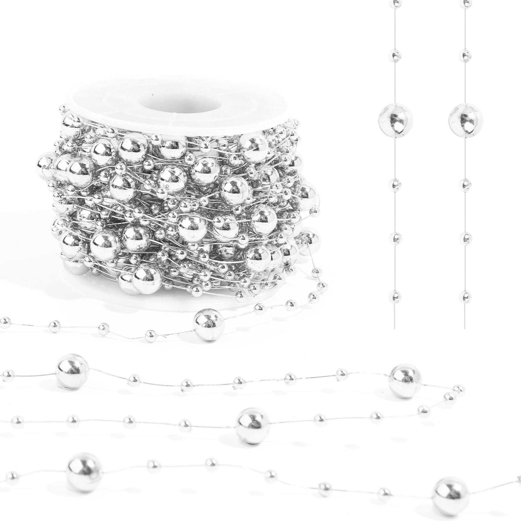 Guirnalda de perlas plateadas de 33 pies para decoración de bodas y manualidades