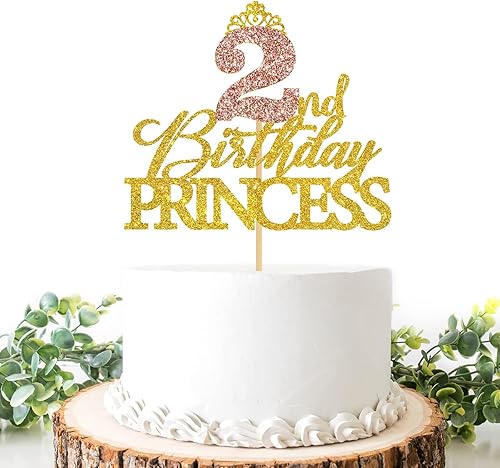 Miniatura 7 de Decoración de princesa para pastel de primer cumpleaños, letrero de corona brillante de oro rosa, palillos reutilizables para tartas para niñas,