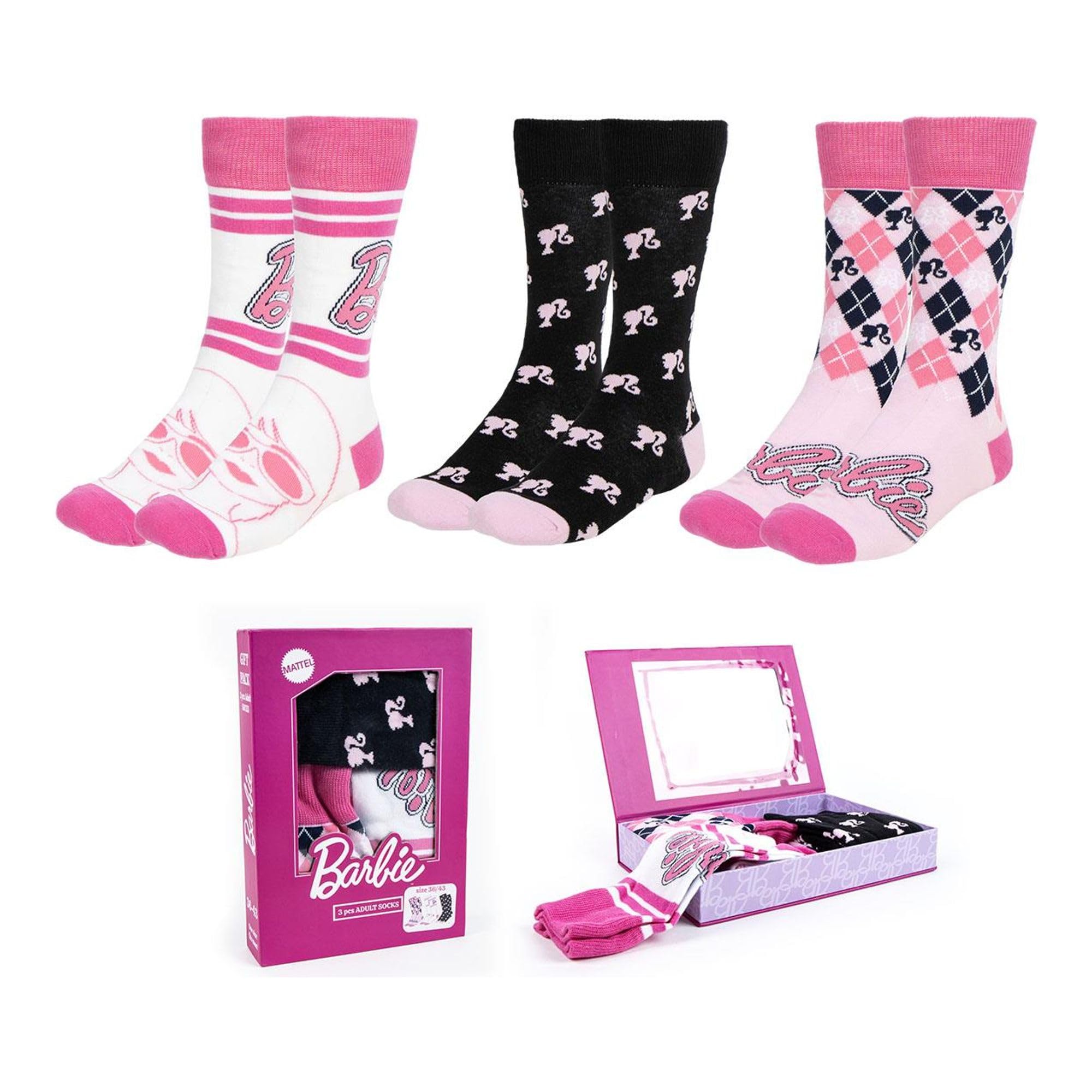 CERDÁ LIFE'S LITTLE MOMENTS Unisex_Adult Pack Calcetines 3 Piezas Barbie Socks, Multicoloured, One Size