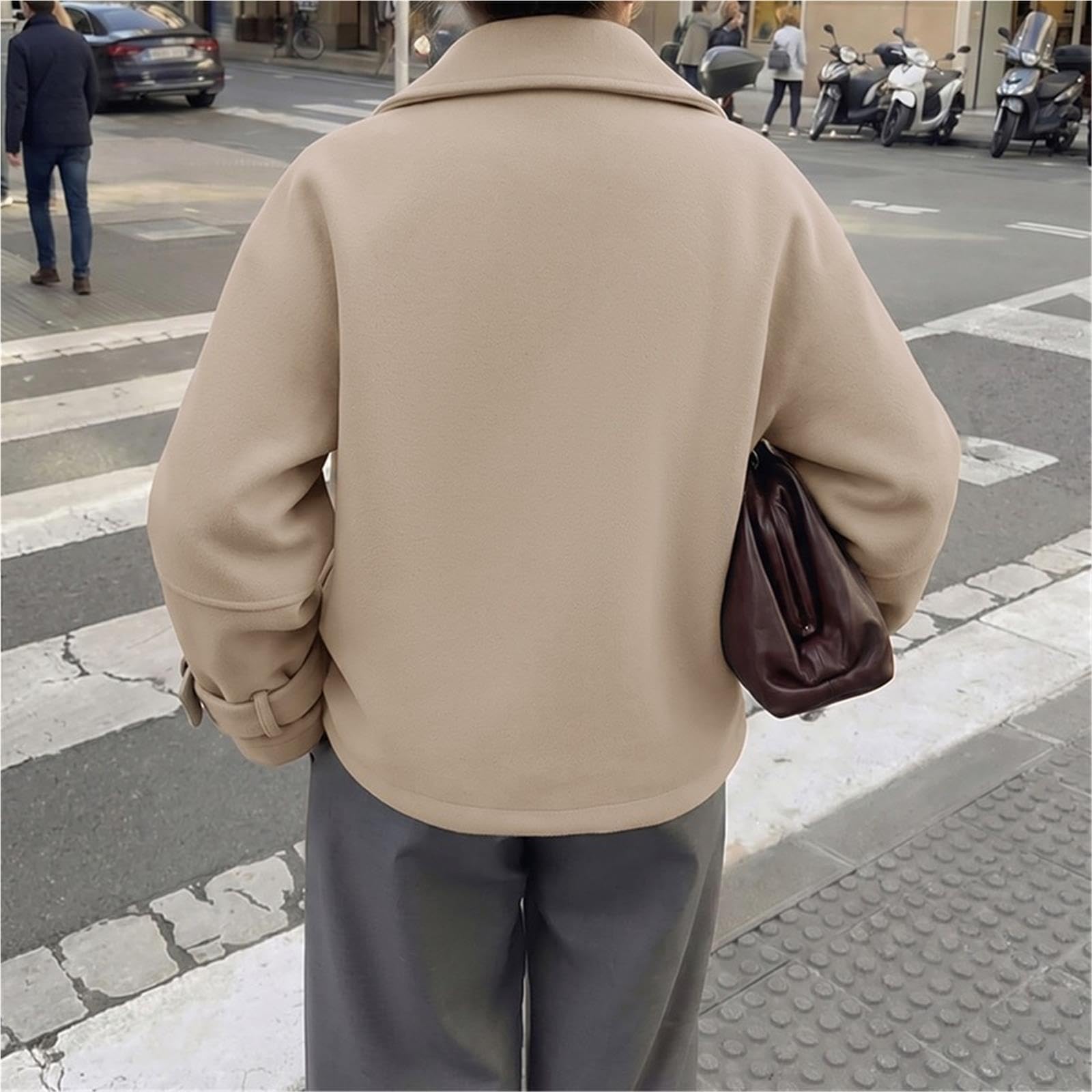 Giacca donna col rever miscela lana bottoni dritta corta casual