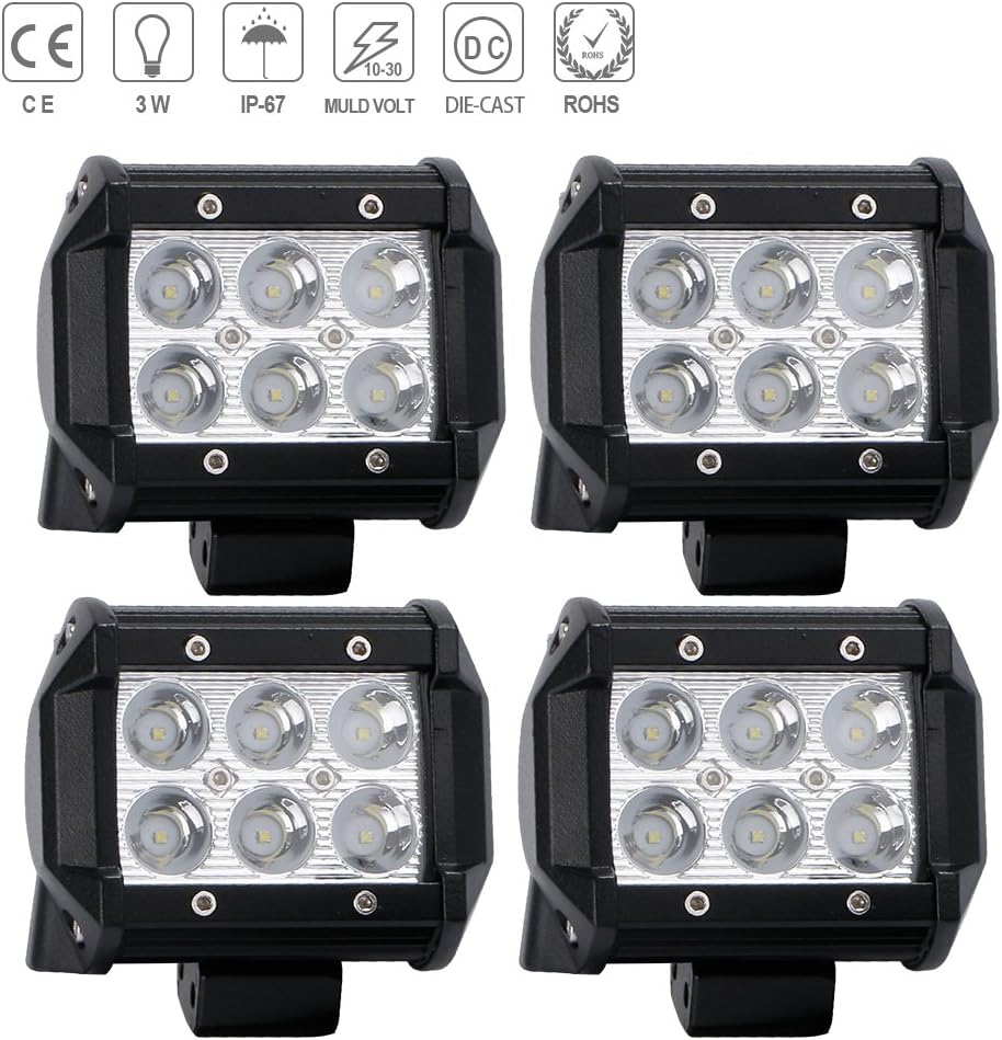 QuakeWorld 4PCS 4" INCH Led Work Light Bar 18W Led Spot Lights Fog Lights Driving Lamp Waterproof for Off Road JEEP 4WD 4X4 Toyota Ford Marine Boat ATV UTE UTV SUV Led Lights