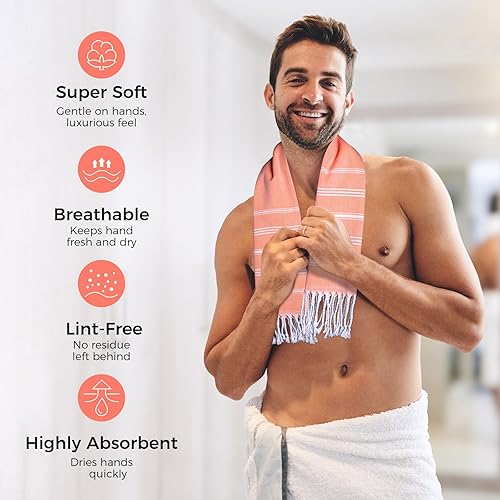 Vista 35 de cabanana Toallas de mano para baño, paquete de 2, 20 x 30 pulgadas, 100% algodón, toallas de mano turcas, superabsorbentes y de secado rápido