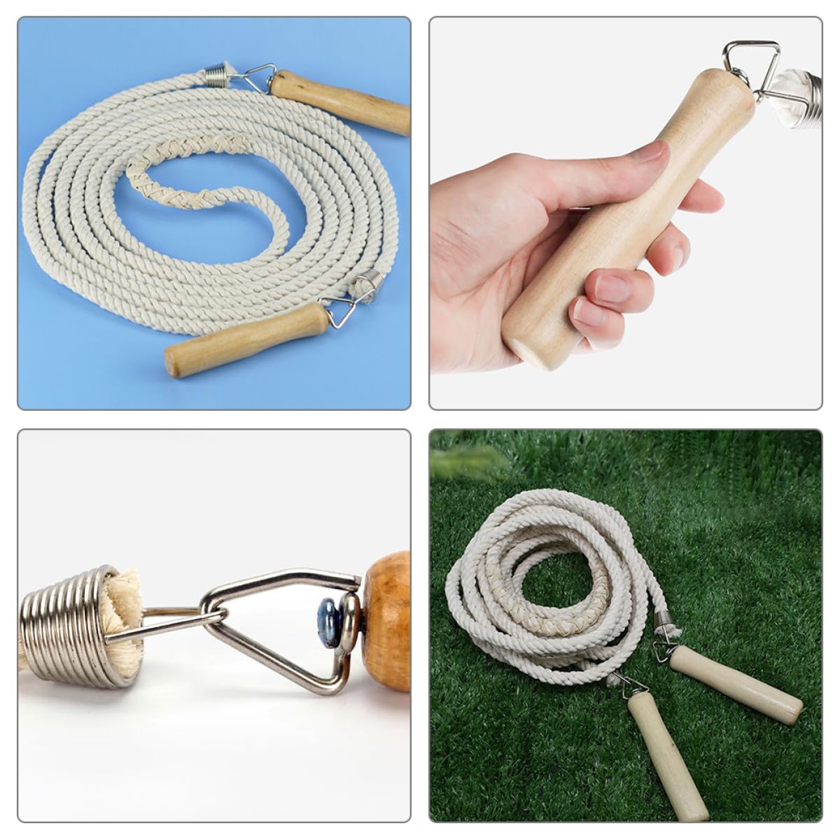 ORFOFE Cuerda para Saltar de Lino Mango de Madera, 7 Metros para 5-7 Personas, Cuerda de Resistencia Grupal para Ejercicio al Aire Libre y Clases de Fitness