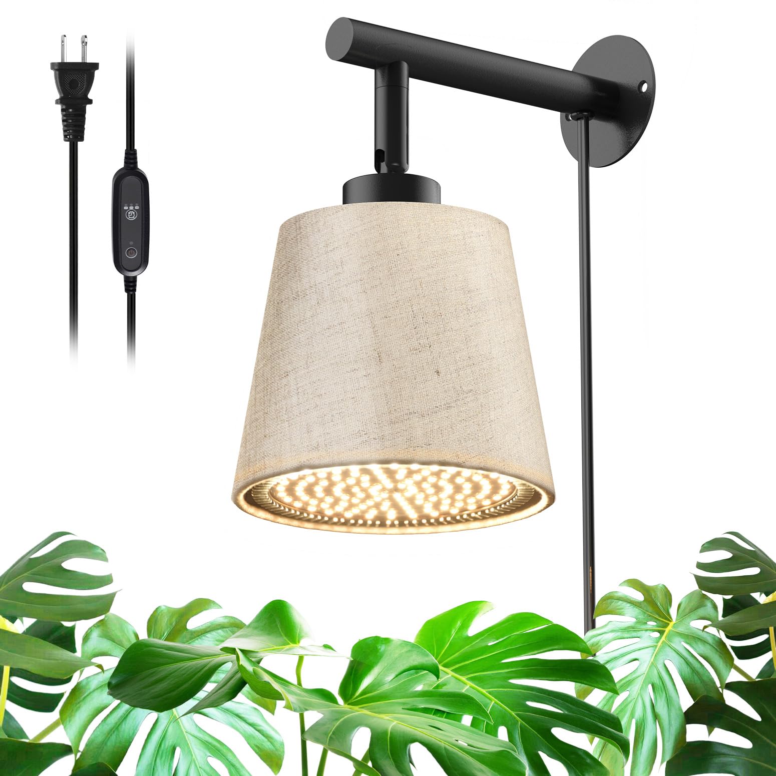 Photo 1 of Bstrip Hanging Grow Lights for Indoor Plants, 25W Full Spectrum, 4H/9H/14H Timer, 3000K Wall-Mounted Decorative Plant Light with 9.8FT Power Cord, Ideal for Tall Plants, Flowers and Potted Trees