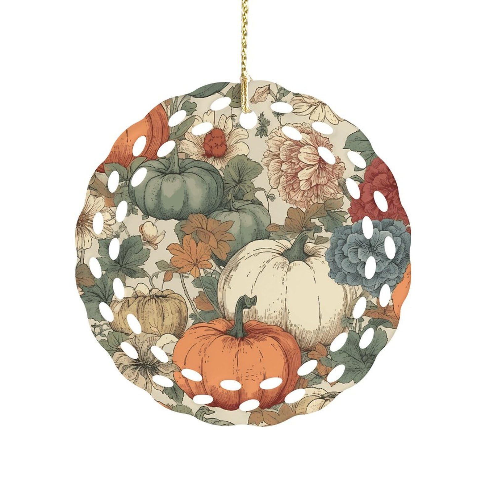 Fodpand Women's Style Drawn Autumn Pumpkin Ceramic Ornament For Home Decor 3.2" Round Tree Decoration Christmas Ornaments For Men Double-Sided Design