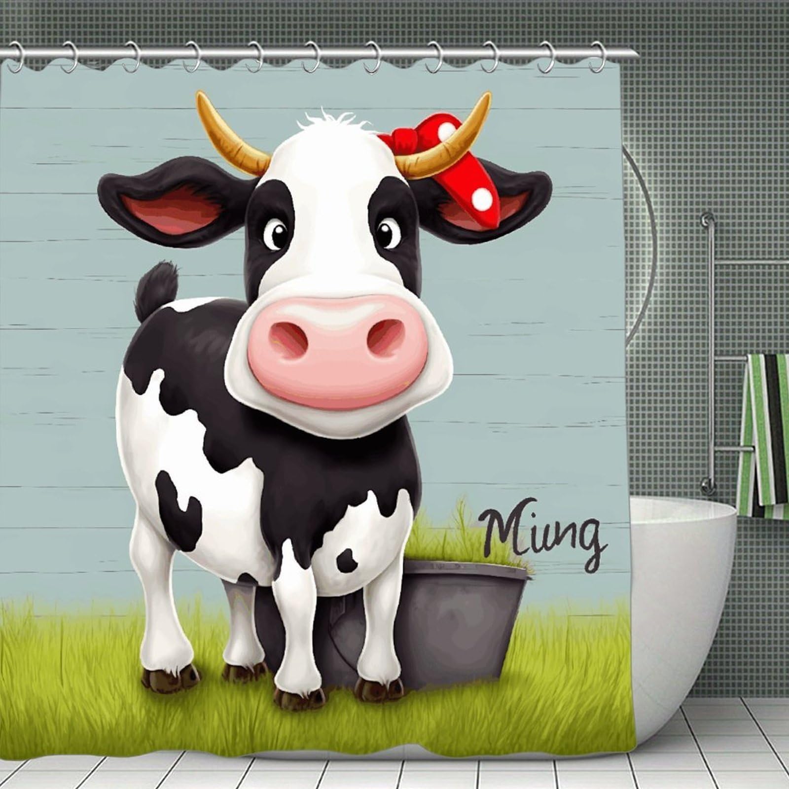 VstaDank Cute Cow Shower Curtain Light-Weight Blackout Bathroom Curtain Washable Shower Liner 71x71 Inch Bath Curtain with Metal Holes Bathtub Bath Room
