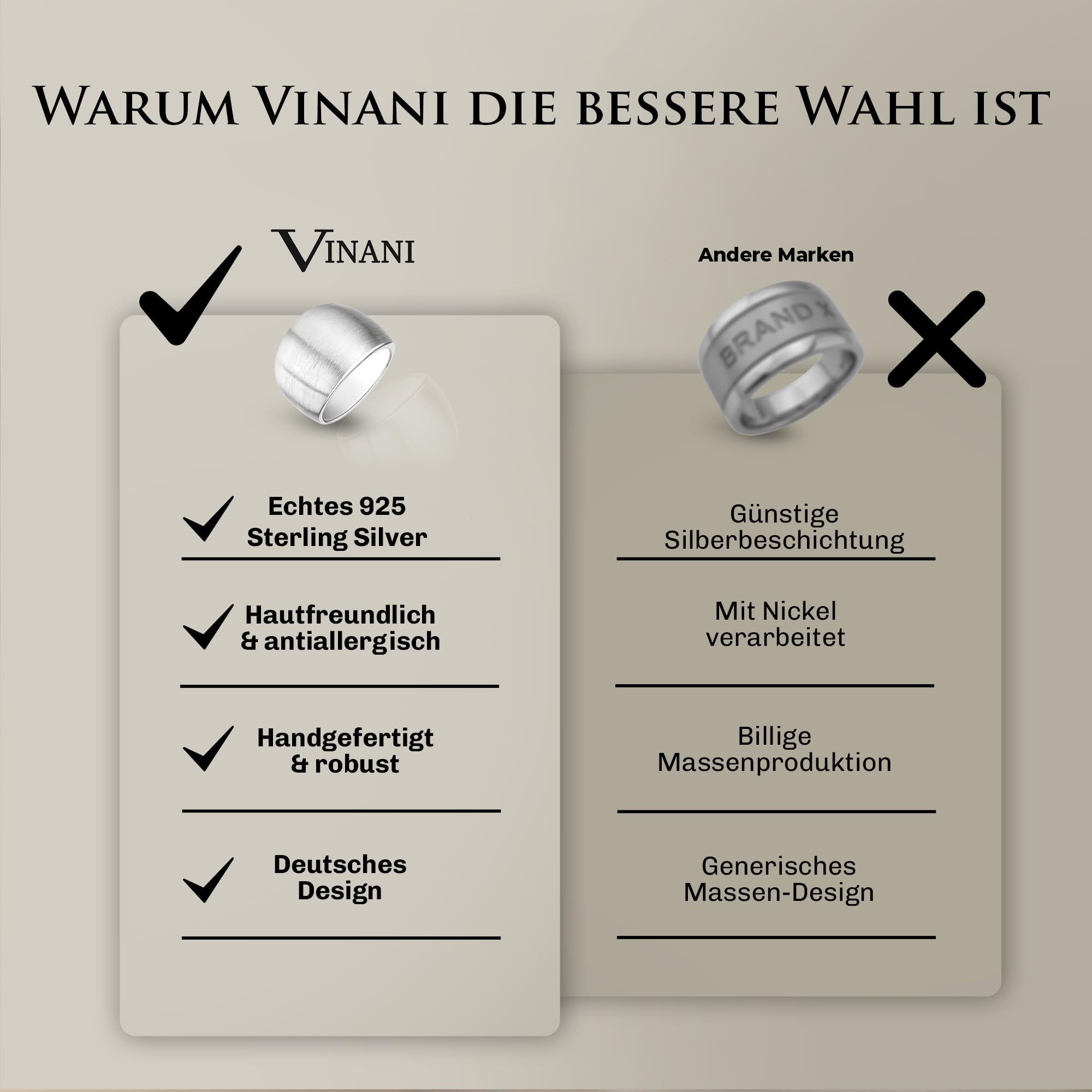 Vinani Damen-Designring, 925 Sterling Silber – abgerundeter, bauchiger, massiver Ring mit matter Oberfläche, handgefertigter zeitloser Schmuck für Frauen, elegantes und vielseitiges Accessoire