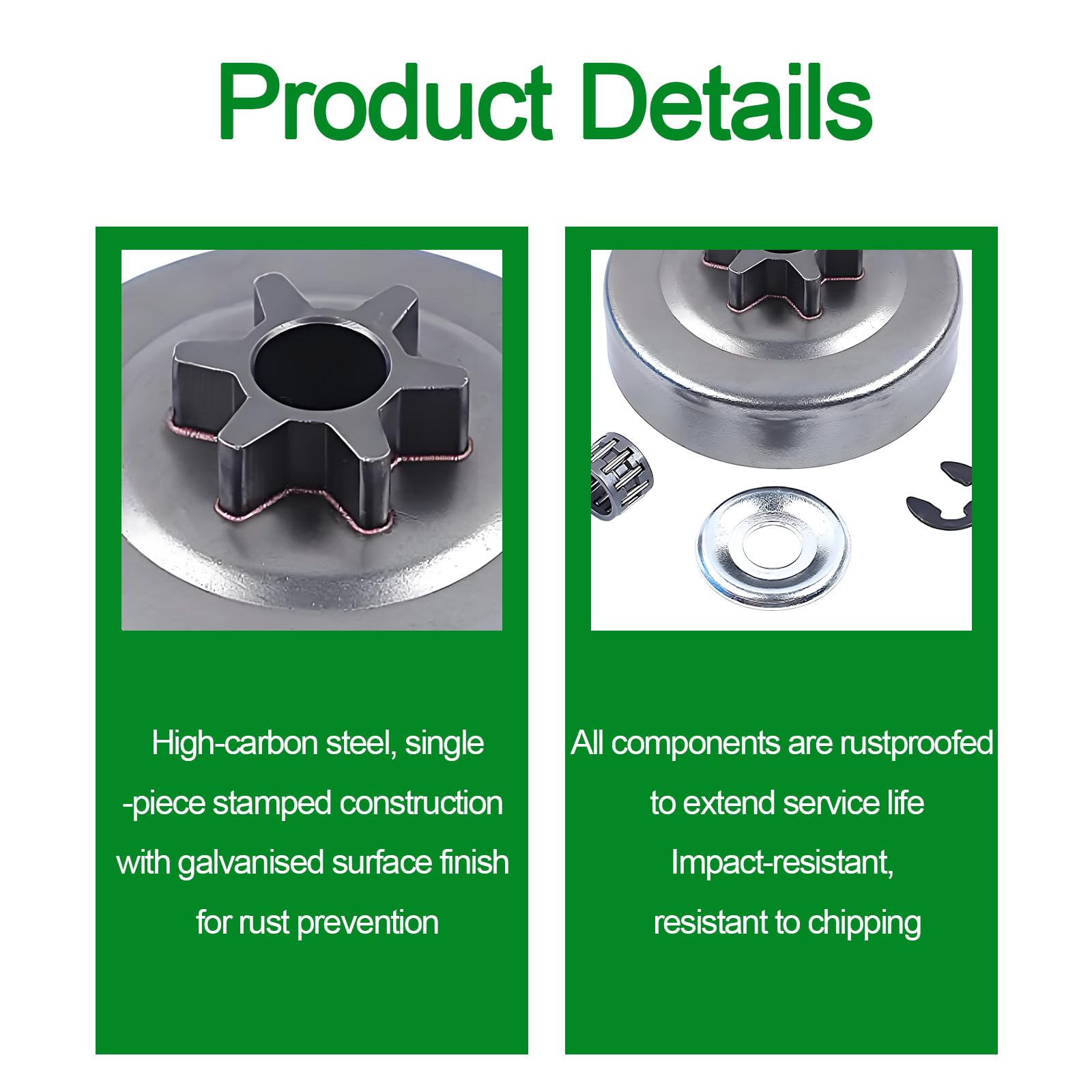 3/8" 6 Zähne Kettenrad für Stihl Motorsägen Modelle 017, 018, 021, 023, 025, MS170, MS180, MS210, MS230, MS250 - Inklusive Kupplung, Nadellager, Scheibe und Sprengring, Ersetzt Teil 1123 640 2005