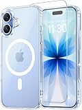 Temdan for iPhone 17 Case Clear with Screen Protector, Compatible with Magsafe, Anti-Yellowing, Military-Grade Protection, Shockproof Slim Magnetic Phone Case Cover, Transparent