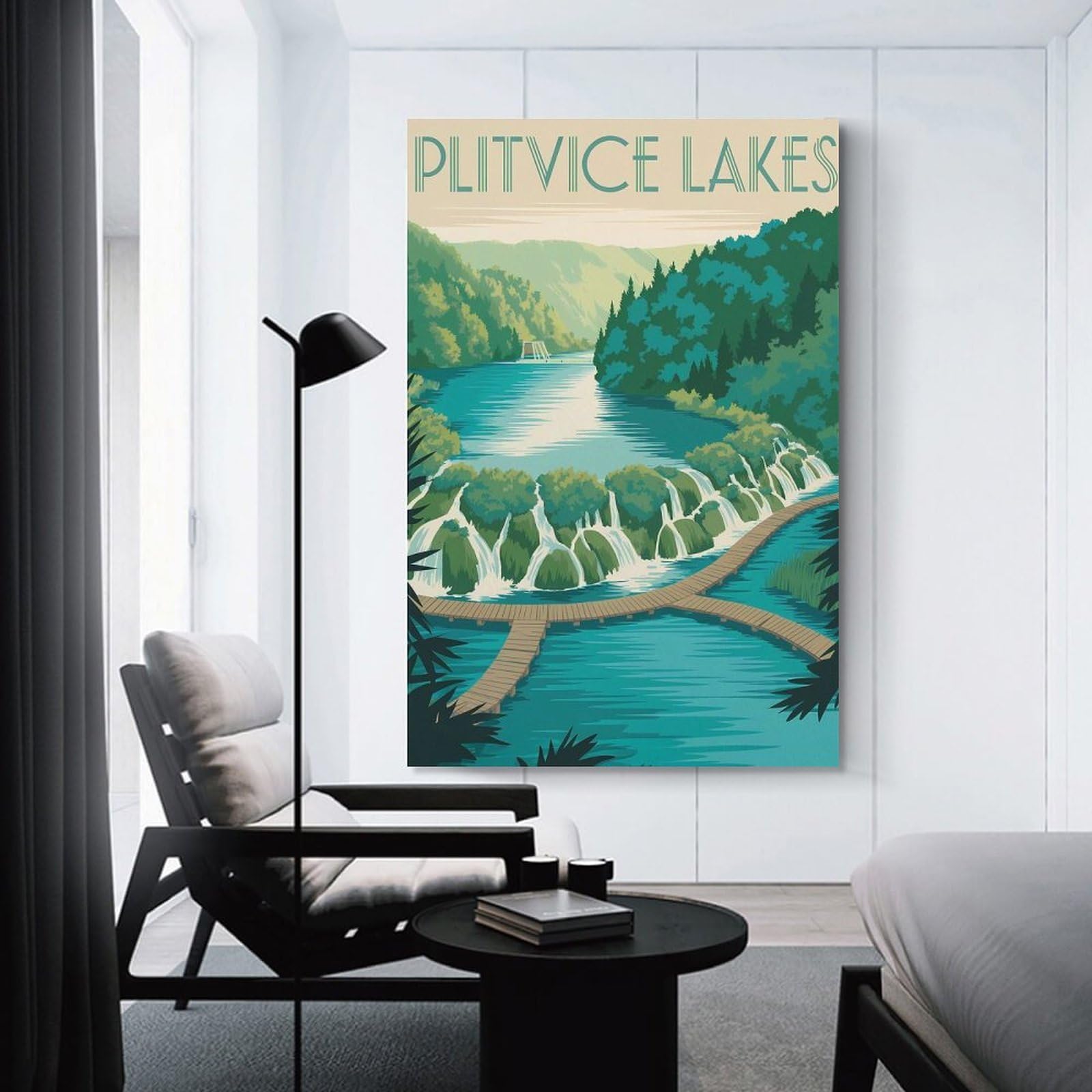 Junmoney Plitvice Lakes Travel Canvas Wall Picture 20x30inch(50x75cm), for Study, Office Or Focused Interiors, Home Office Artwork with Decorative Appeal