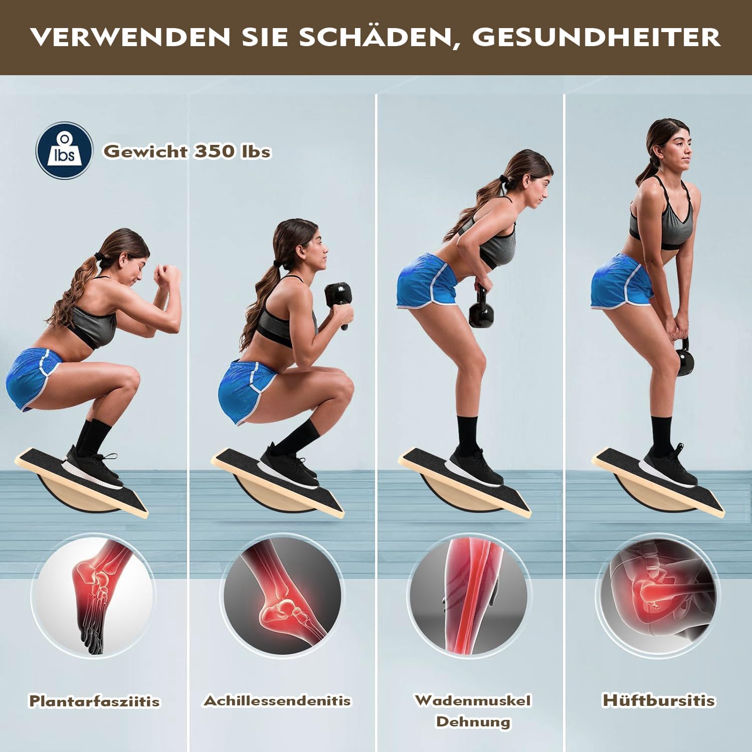 Balance Board aus Holz - Premium Balance Board & Wackelbrett für Erwachsene, Rutschfester Gleichgewichtstrainer mit Körperbalance-Übung, 33×42 cm Monobrett (Schwarz, Naturholz)