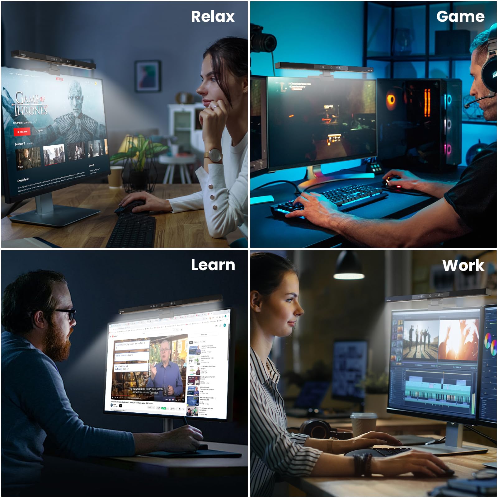 Barra de luz para monitor con control remoto, lámpara de monitor de computadora USB, barra de luz de pantalla para cuidado de los ojos, temperatura de color ajustable, atenuación continua, 8