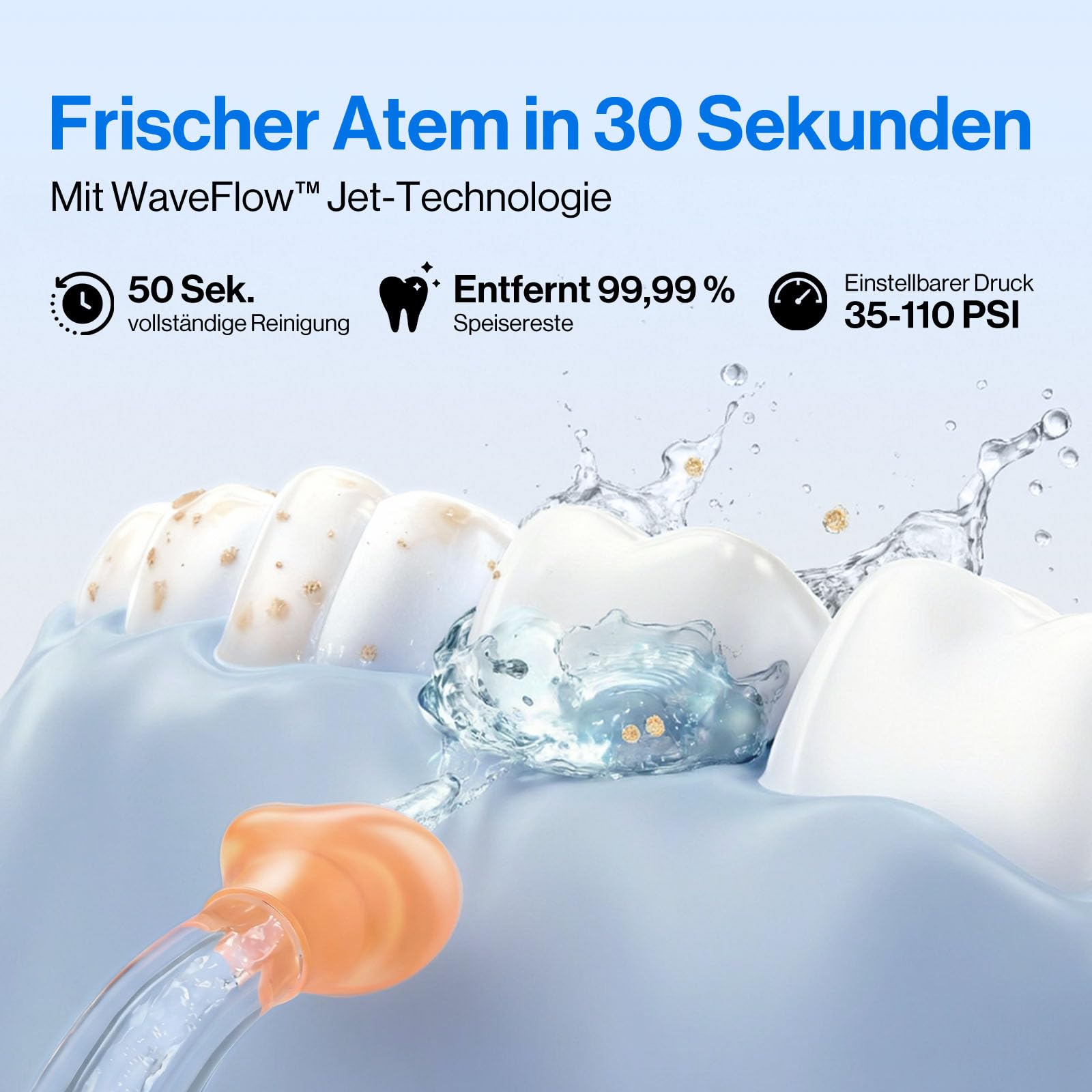 usmile C10 Tragbare Munddusche – 95 Tage Akkulaufzeit, 4 Reinigungsmodi, 180 ml Tank, IPX7 Wasserdicht, Ideal für Reisen, Zahnspangen, Implantate & Empfindliches Zahnfleisch (Blau)
