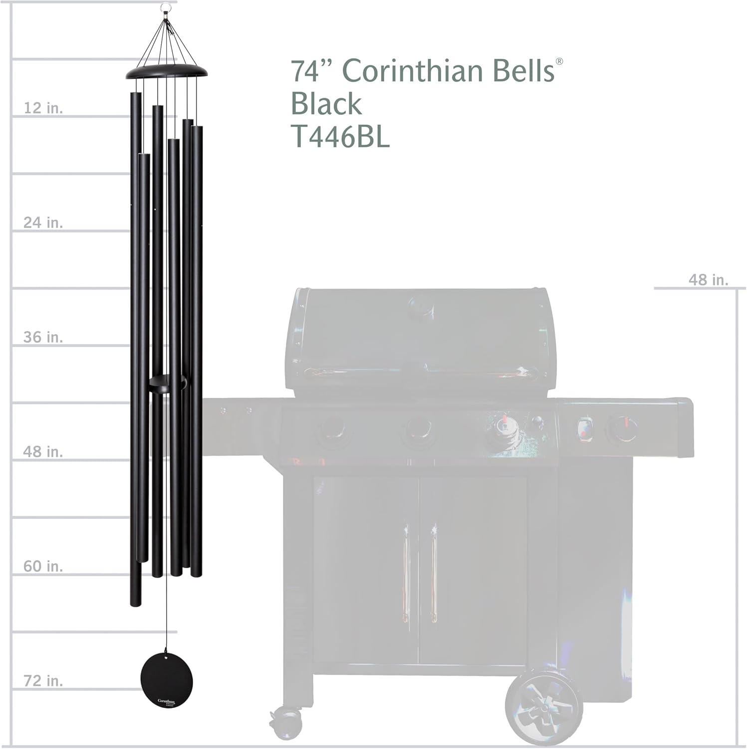 Corinthian Bells by Wind River - 74 inch Black Wind Chime for Patio, Backyard, Garden, and Outdoor Decor (Aluminum Chime) Made in The USA