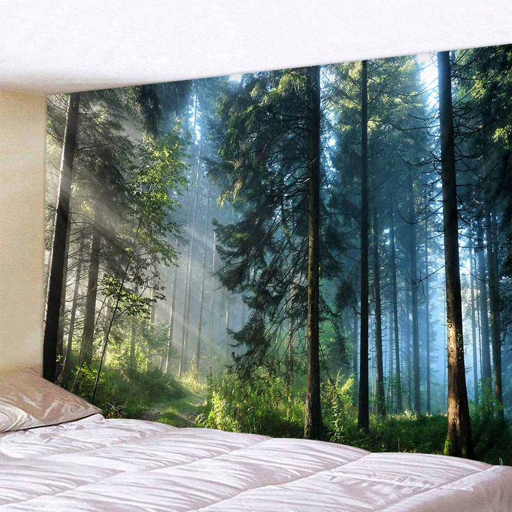 L/S Nature Landscapes Tapestry Forest Foggy 150x130 Boho Wall Hangings Psychedelic Sunlight Art Wall Tapestries Decoration For Living Room Bedroom