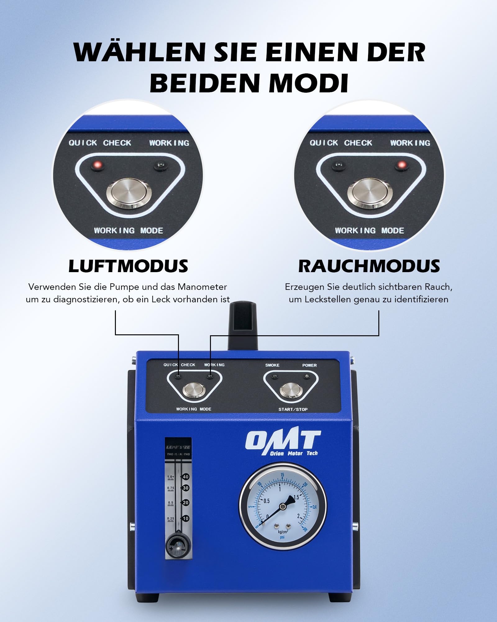 Orion Motor Tech EVAP Nebelmaschine KFZ Rauchmaschine Lecksuchgerät 12V Rauch Lecksucher Dual-Modi mit Druckanzeige & Durchflussmesser-Anzeige für Autos Motorräder Schneemobile ATV Lastwagen Boote