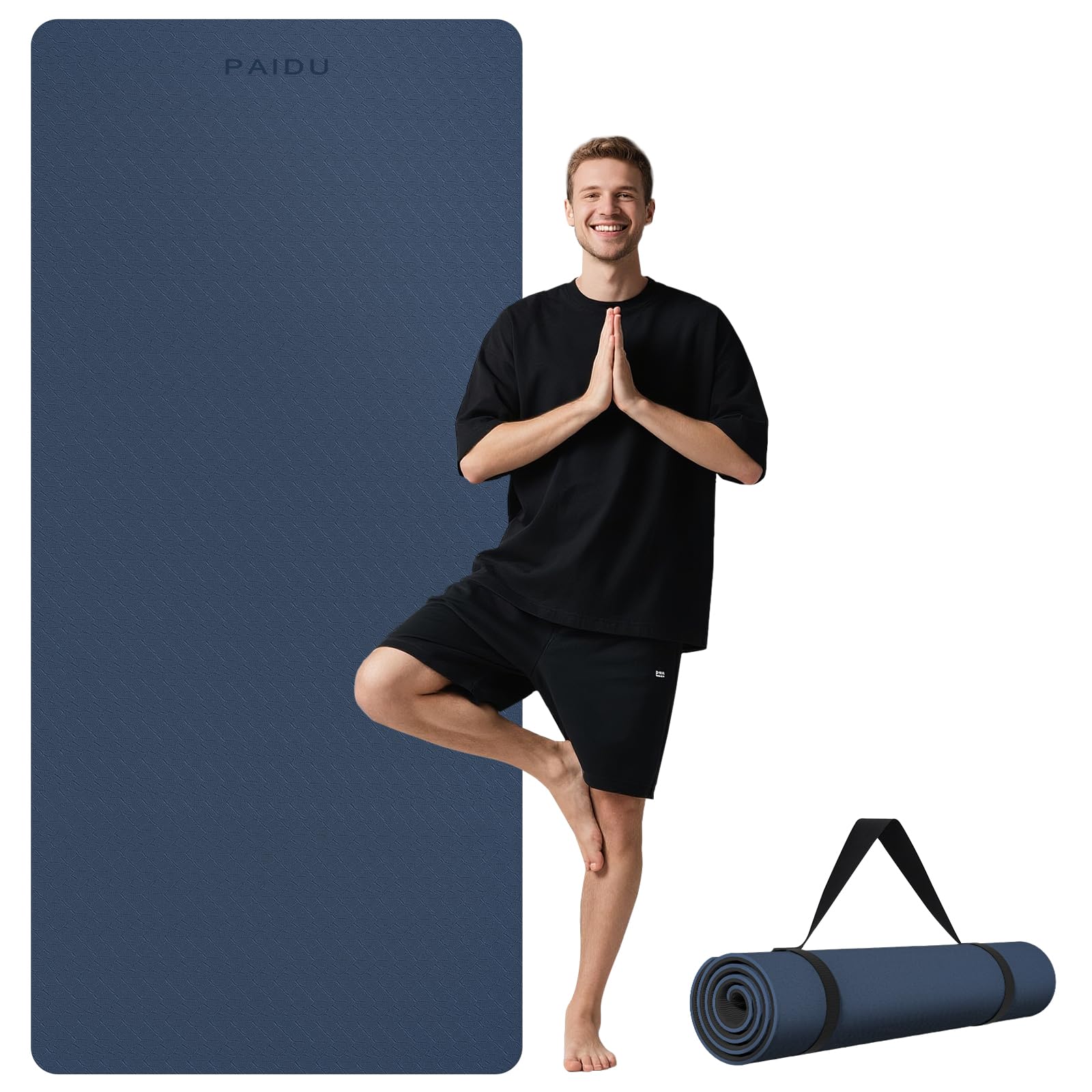PAIDU Large Yoga Mat 190x80x1cm Thick Exercise Mat (Dark blue & Black) — image 1