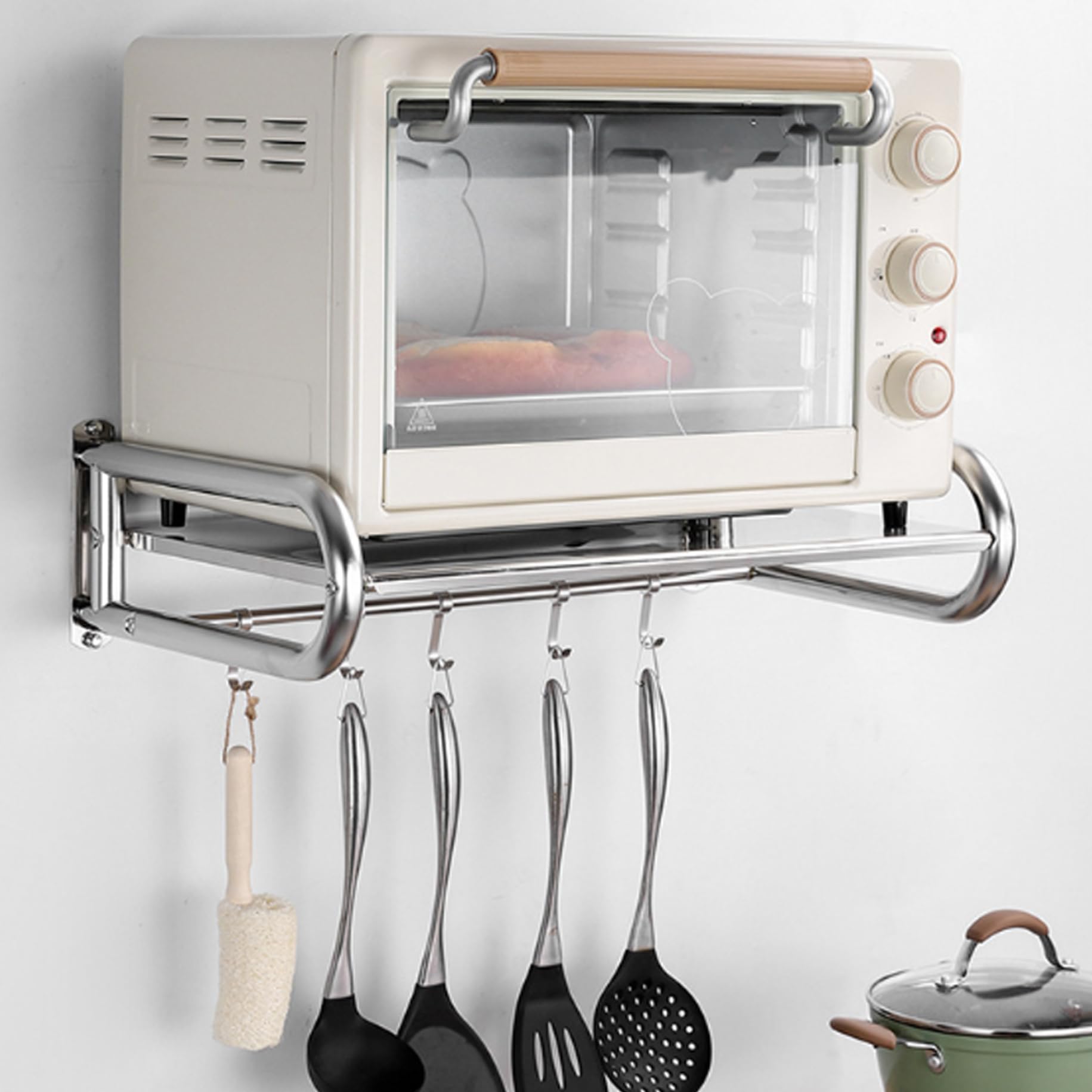 Etagère murale pour four à micro-ondes, 19.7"x14.4" Etagère murale pour four électrique Support mural pour micro-ondes en acier inoxydable Support pour four à micro-ondes avec crochets cuisine Maison