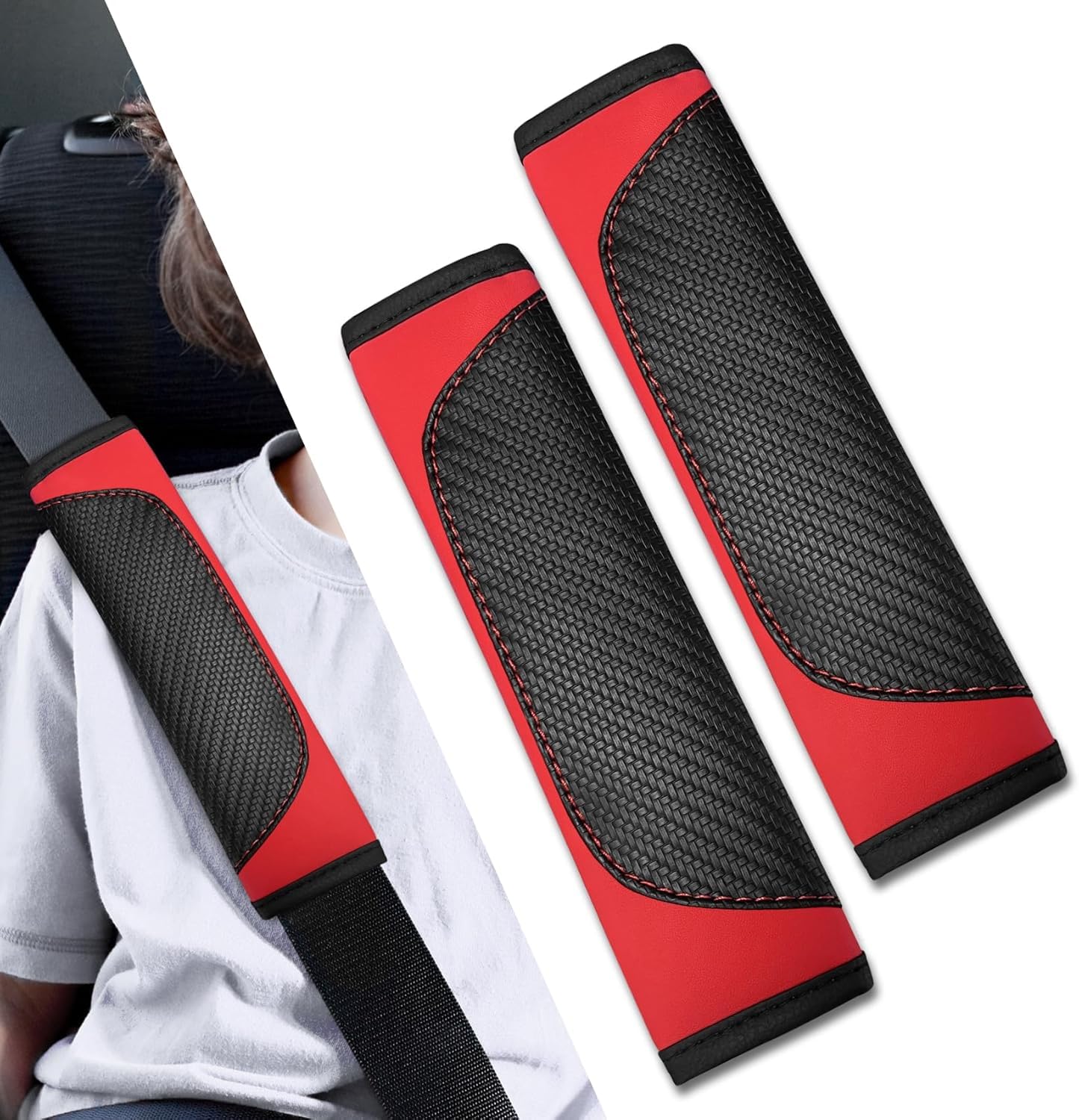 JINGMU 2 Pcs Car Seat Belt Cover for Porsche Cayenne Coupe 2019-2024, Comfort Breathable Car Seat Belt Pads, Carbon Fiber Pattern Safety Seatbelt Shoulder Strap Covers
