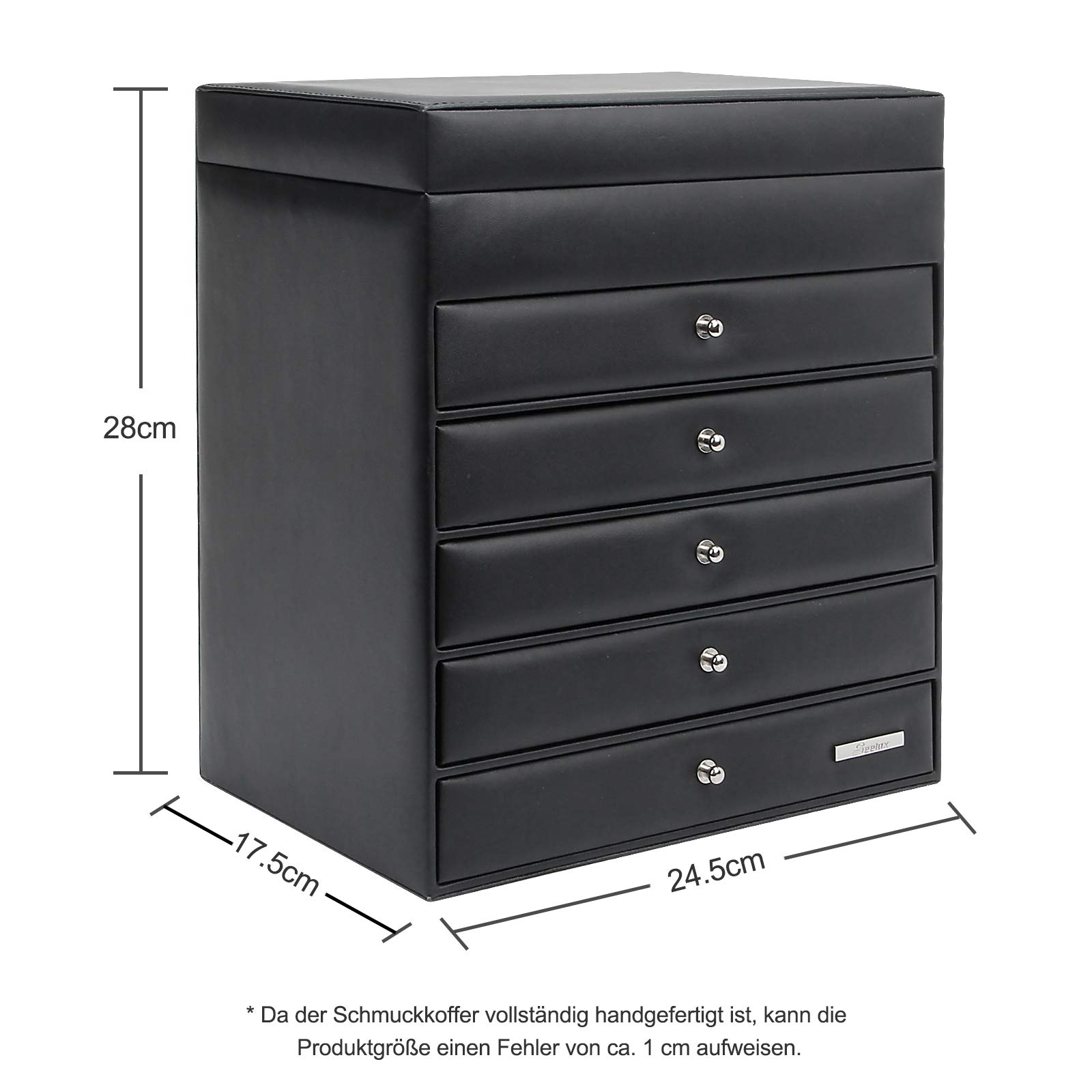 Yorbay Portagioie Scatole per gioielli Custodia con specchio Cofanetto orologi braccialletti anelli (5 cassetti, Nero) Riutilizzabile