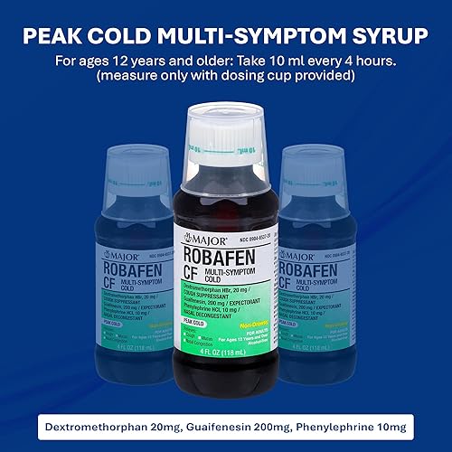 Miniatura 3 de MAJOR Robafen CF Multi-Symptom Peak - Jarabe para la tos fría para la congestión y el alivio de la mucosidad, sin alcohol, sin somnolencia, 4 onzas