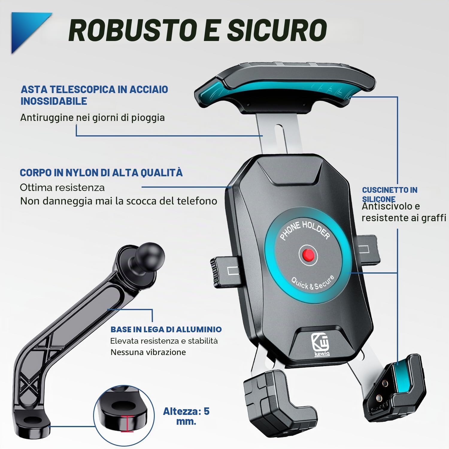 Porta Cellulare Moto, 360 Gradi Rotabile Porta Telefono Moto Antivibrazione Supporto Cellulare Scooter Specchietto Anti-shake Supporto Smartphone Scooter per Telefono da 4.0-7.0 Pollici (Nero)