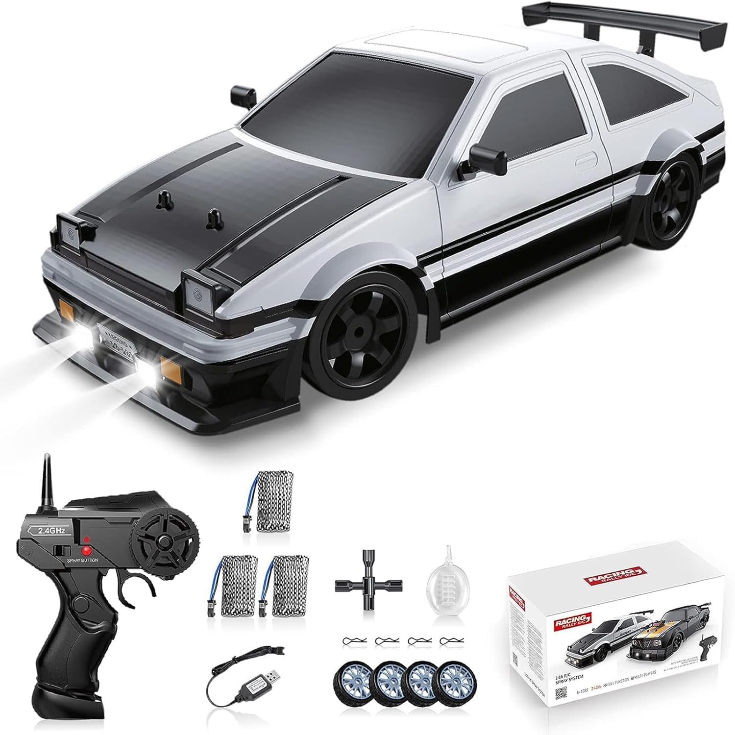 Dodoore RC Drift Car, 1:16 Scale 4WD Drift RC Cars Vehicle with Spray & LED light,18km/h High Speed Racing Gifts Toy for Teens, 3 Battery for 60mins Fun Time