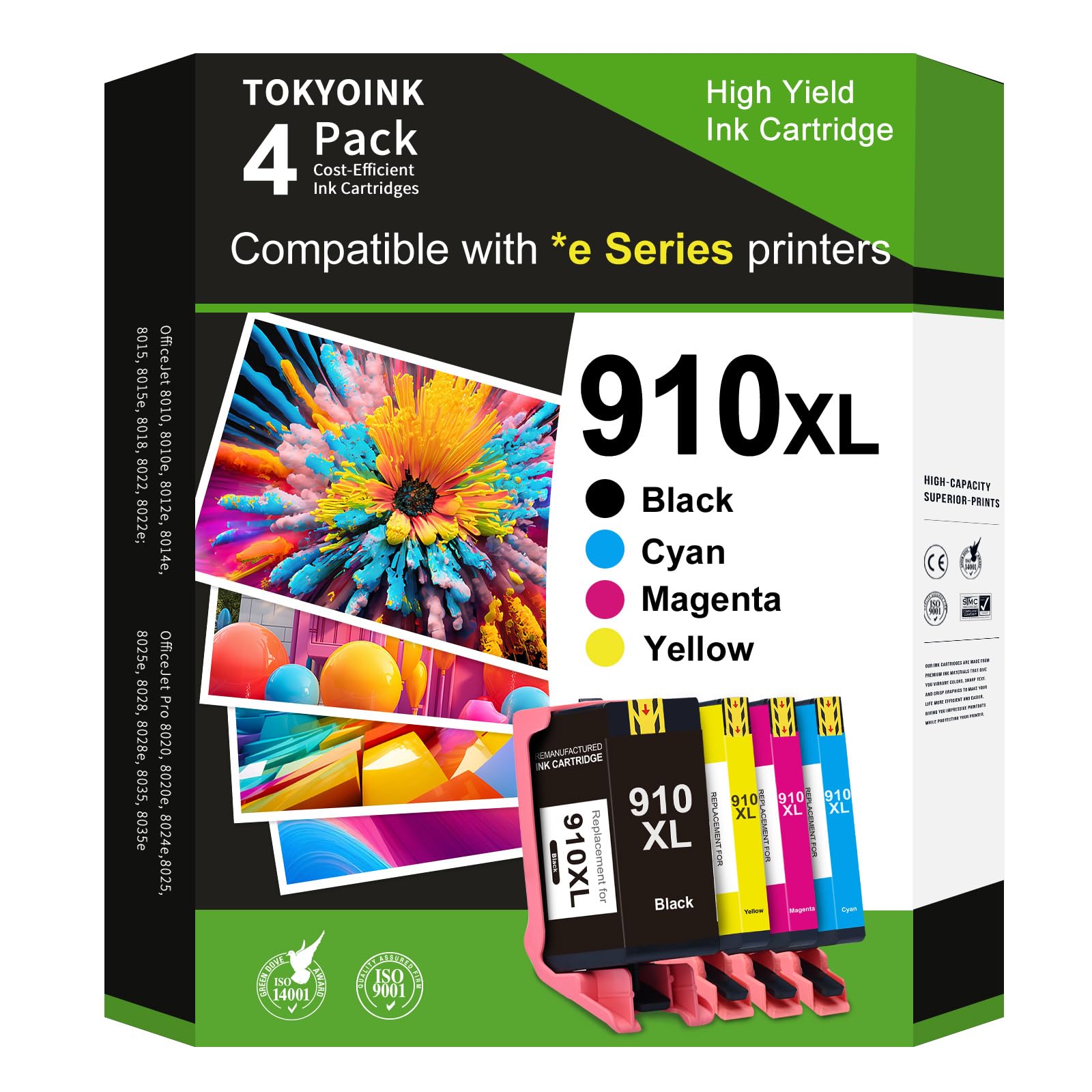 910XL Replacement for HP 910XL Ink Cartridges for HP Printers HP910 HP910XL 910 Ink Work for Office Jet Pro 8010 8010e 8015e 8020 8020e 8022e 8025 8025e 8028e 8030 8035e Black and Color - 4 Pack